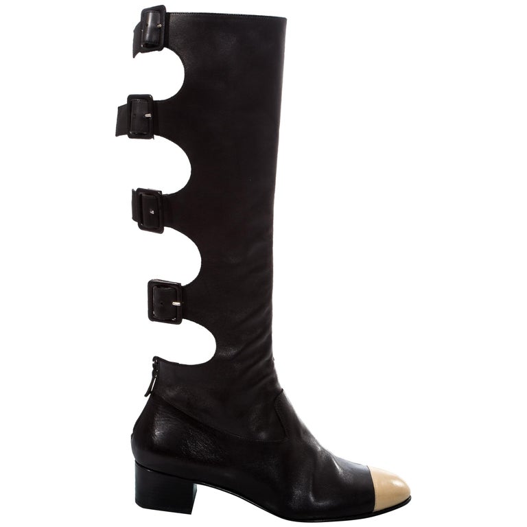 Chanel 2010s Shearling Logo Knee High Boots · INTO