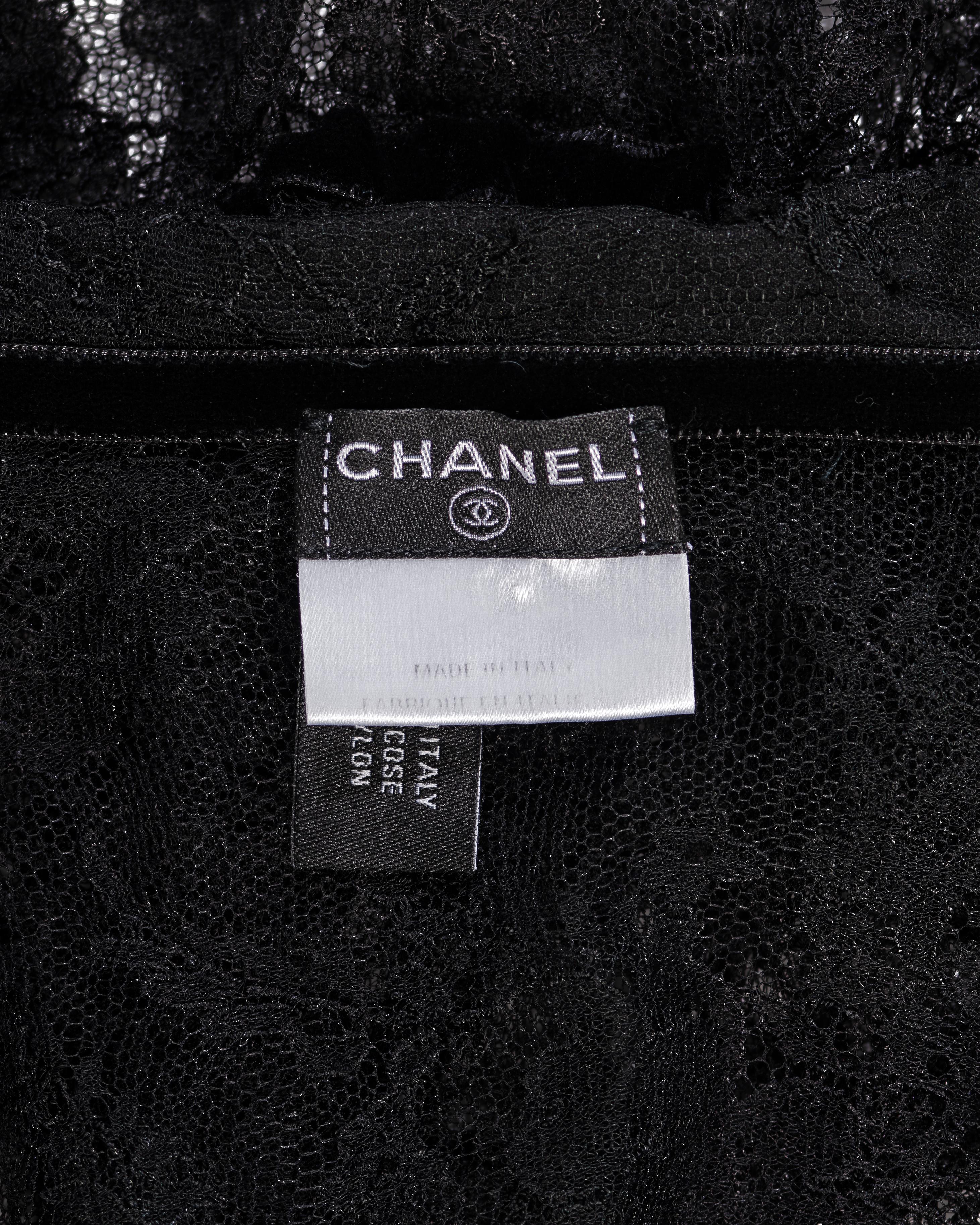 Chanel by Karl Lagerfeld Black Lace Blouse with Velvet Ribbon Trim, FW 2004 6