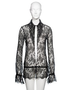 Chanel by Karl Lagerfeld Black Lace Blouse with Velvet Ribbon Trim, FW 2004