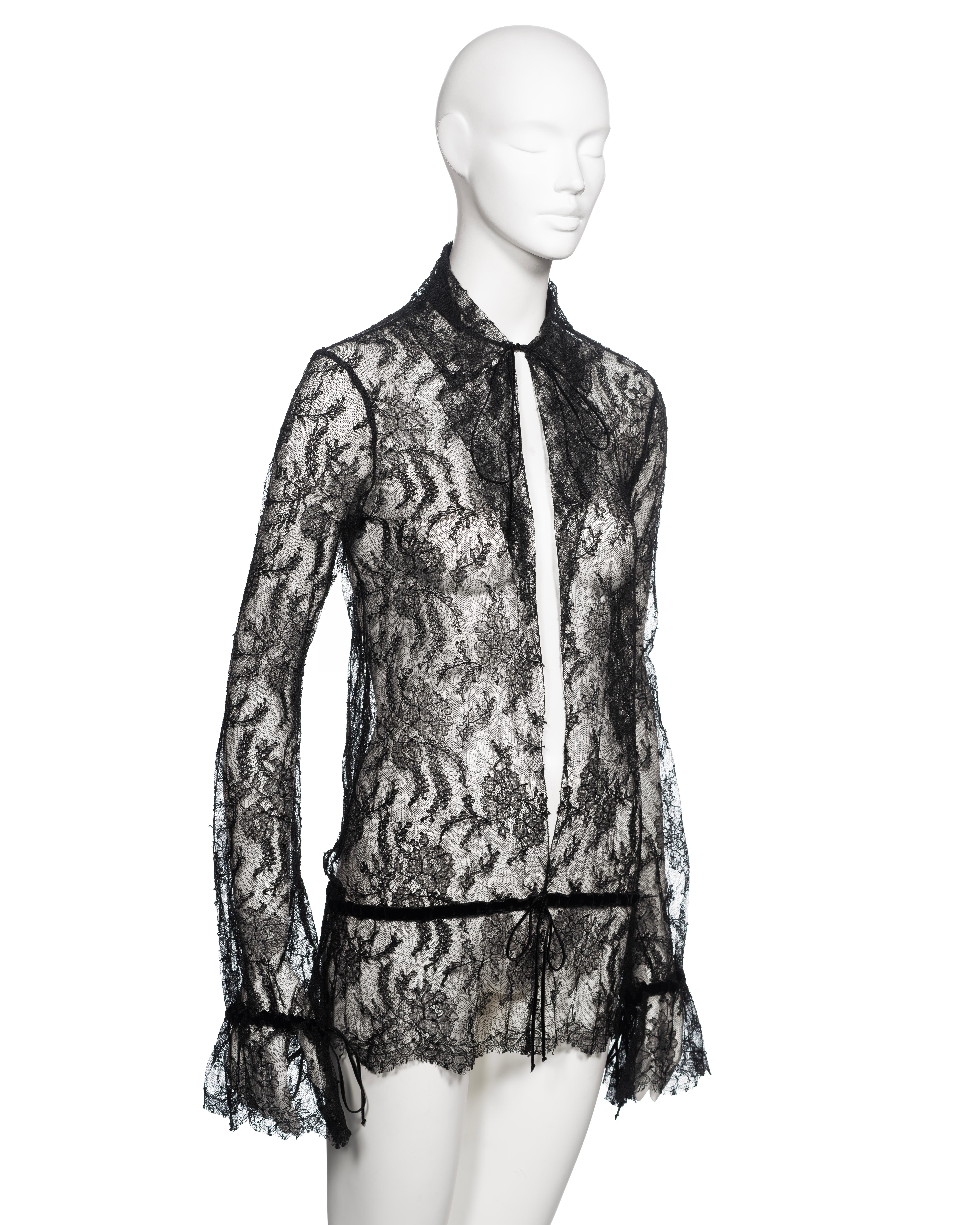 Women's Chanel by Karl Lagerfeld Black Lace Blouse with Velvet Ribbon Trim, FW 2004