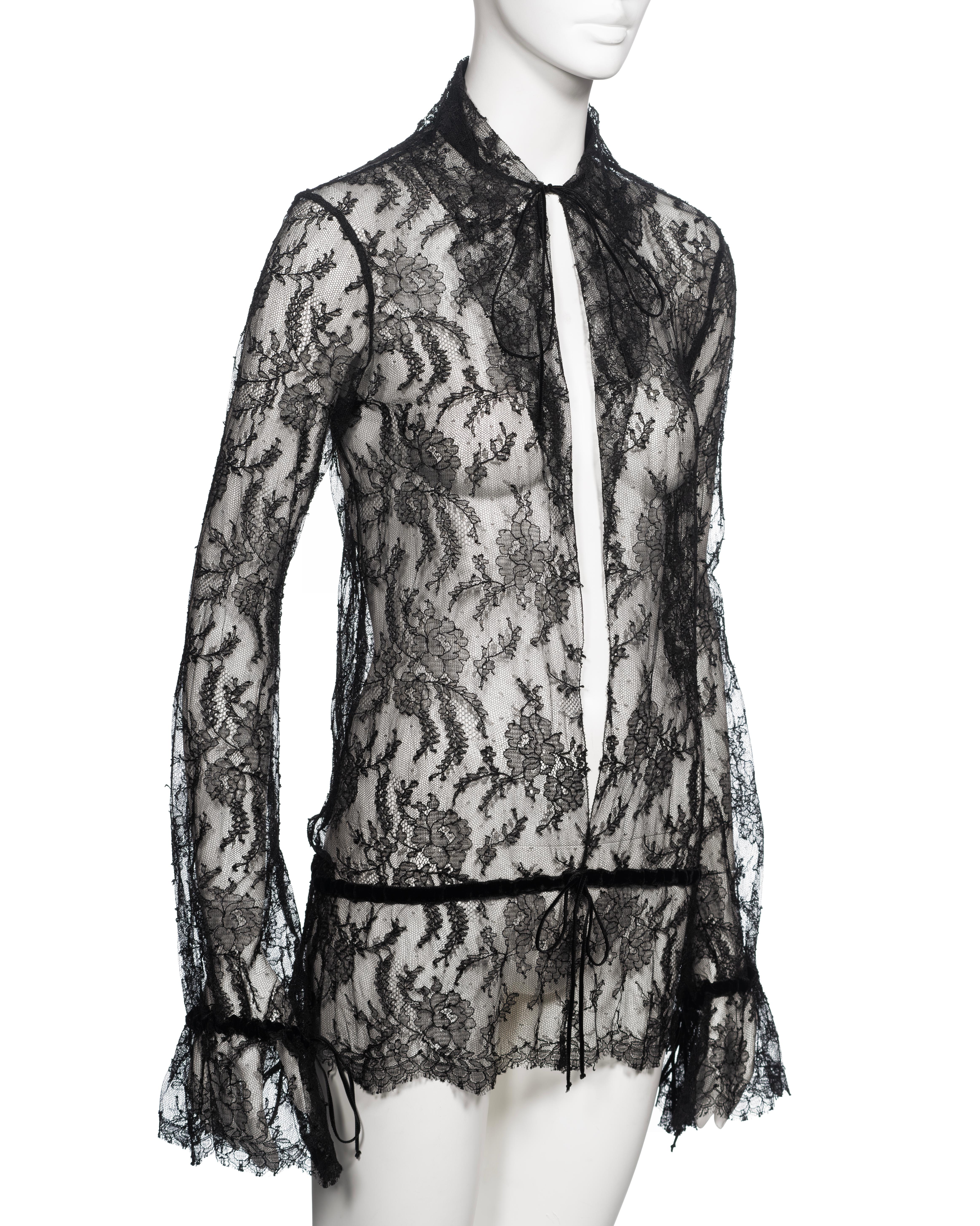 Chanel by Karl Lagerfeld Black Lace Blouse with Velvet Ribbon Trim, FW 2004 1