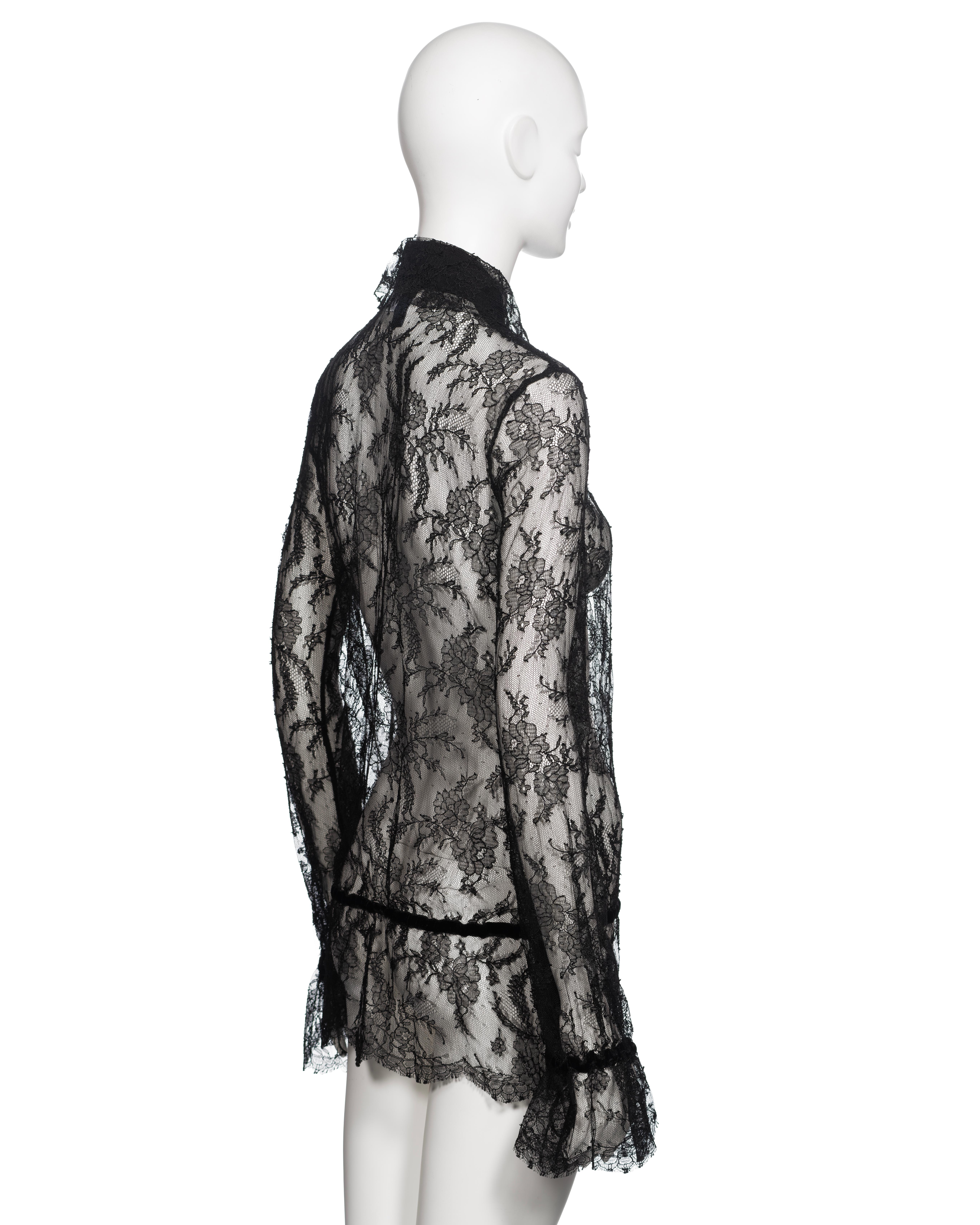 Chanel by Karl Lagerfeld Black Lace Blouse with Velvet Ribbon Trim, FW 2004 2