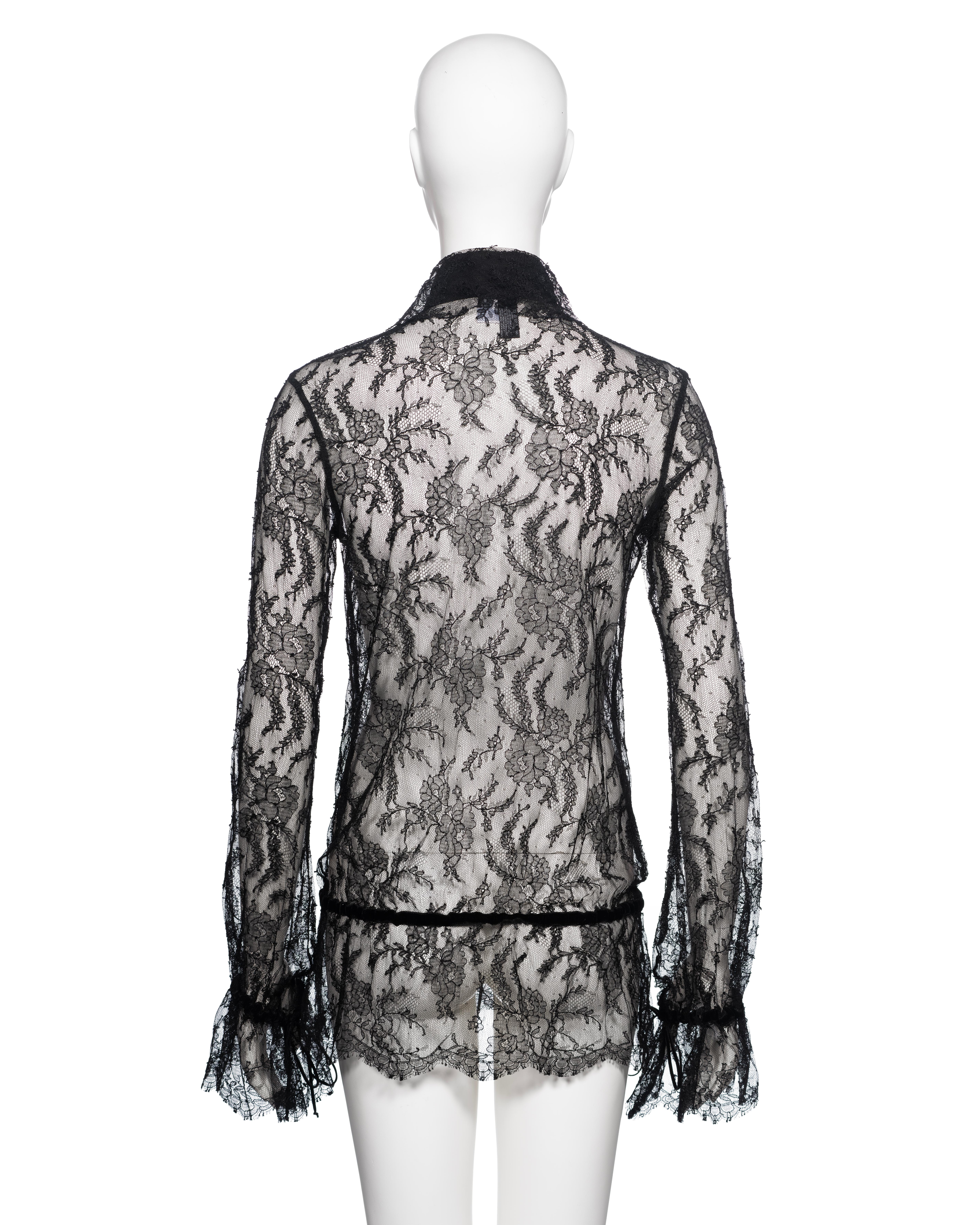 Chanel by Karl Lagerfeld Black Lace Blouse with Velvet Ribbon Trim, FW 2004 3