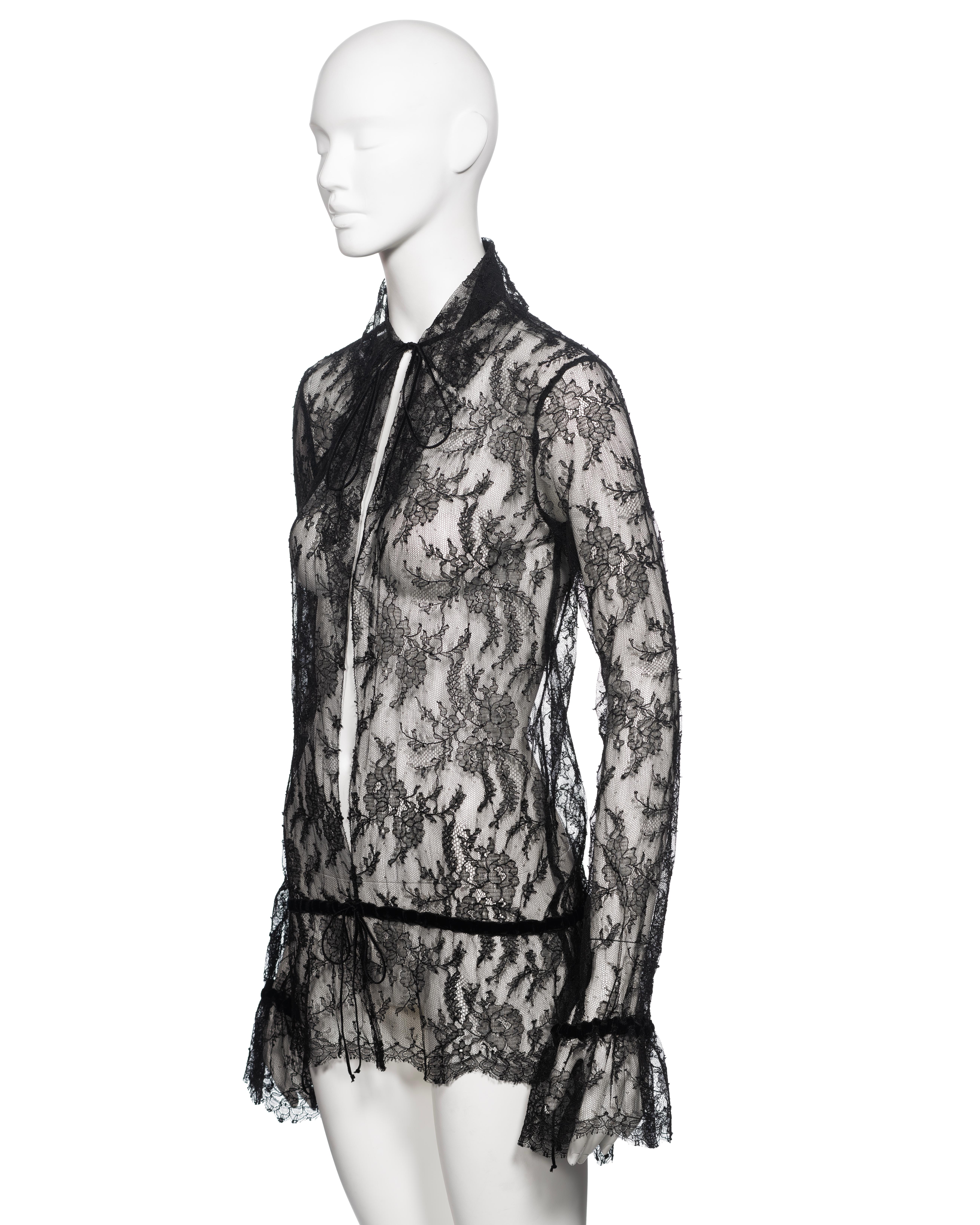 Chanel by Karl Lagerfeld Black Lace Blouse with Velvet Ribbon Trim, FW 2004 4