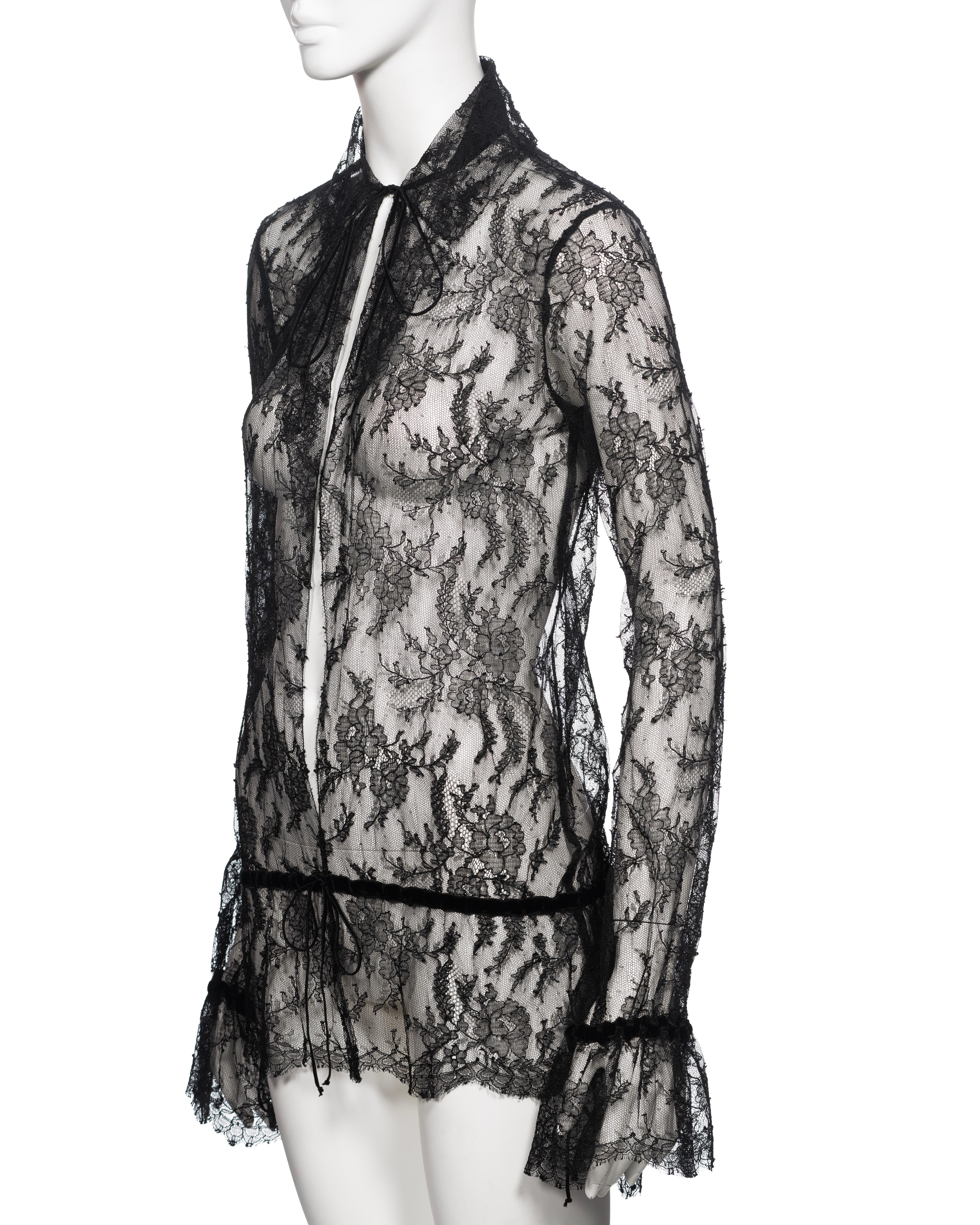 Chanel by Karl Lagerfeld Black Lace Blouse with Velvet Ribbon Trim, FW 2004 5