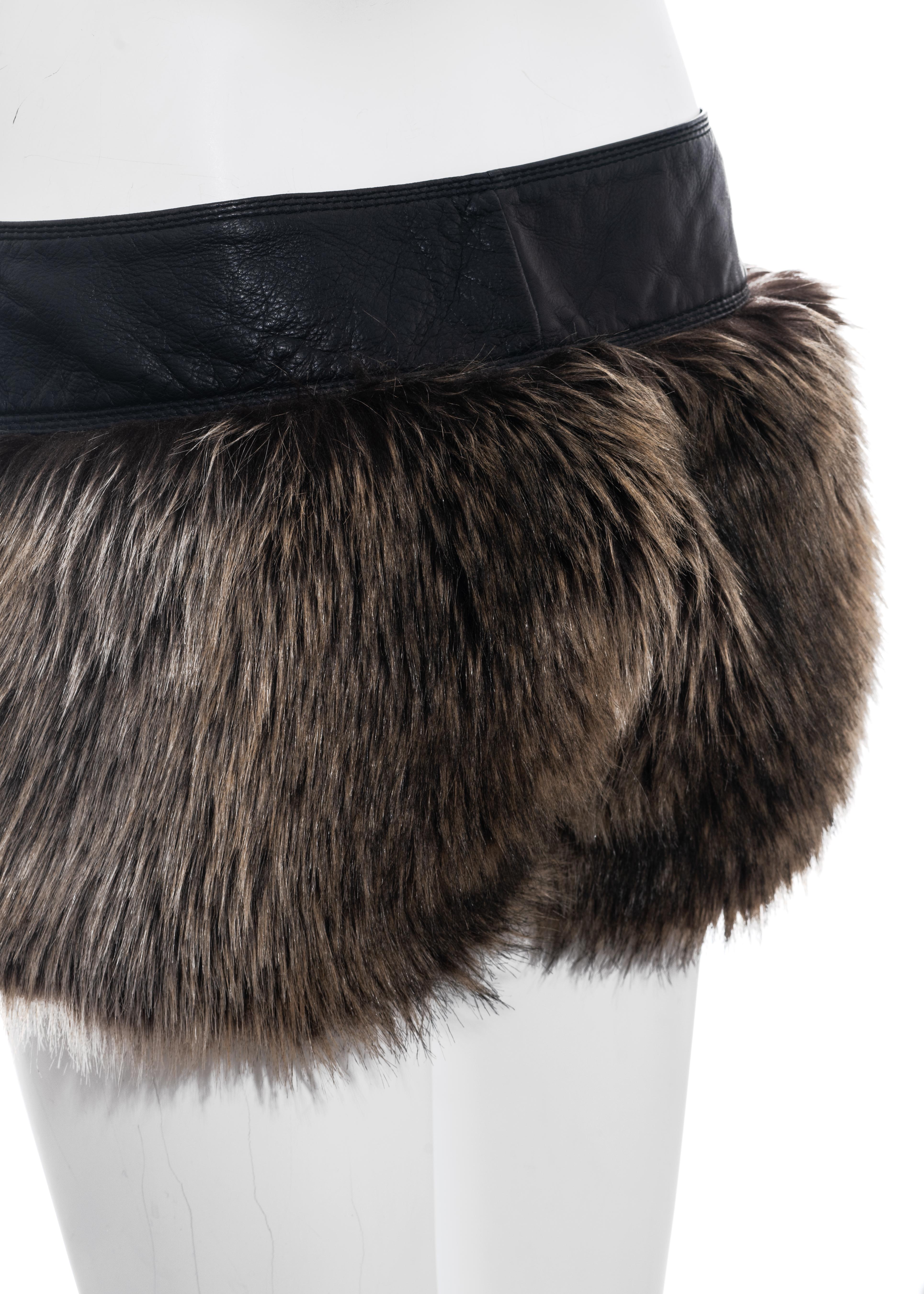 Chanel by Karl Lagerfeld black leather and brown faux fur hot pants, fw 2010 In Excellent Condition In London, GB