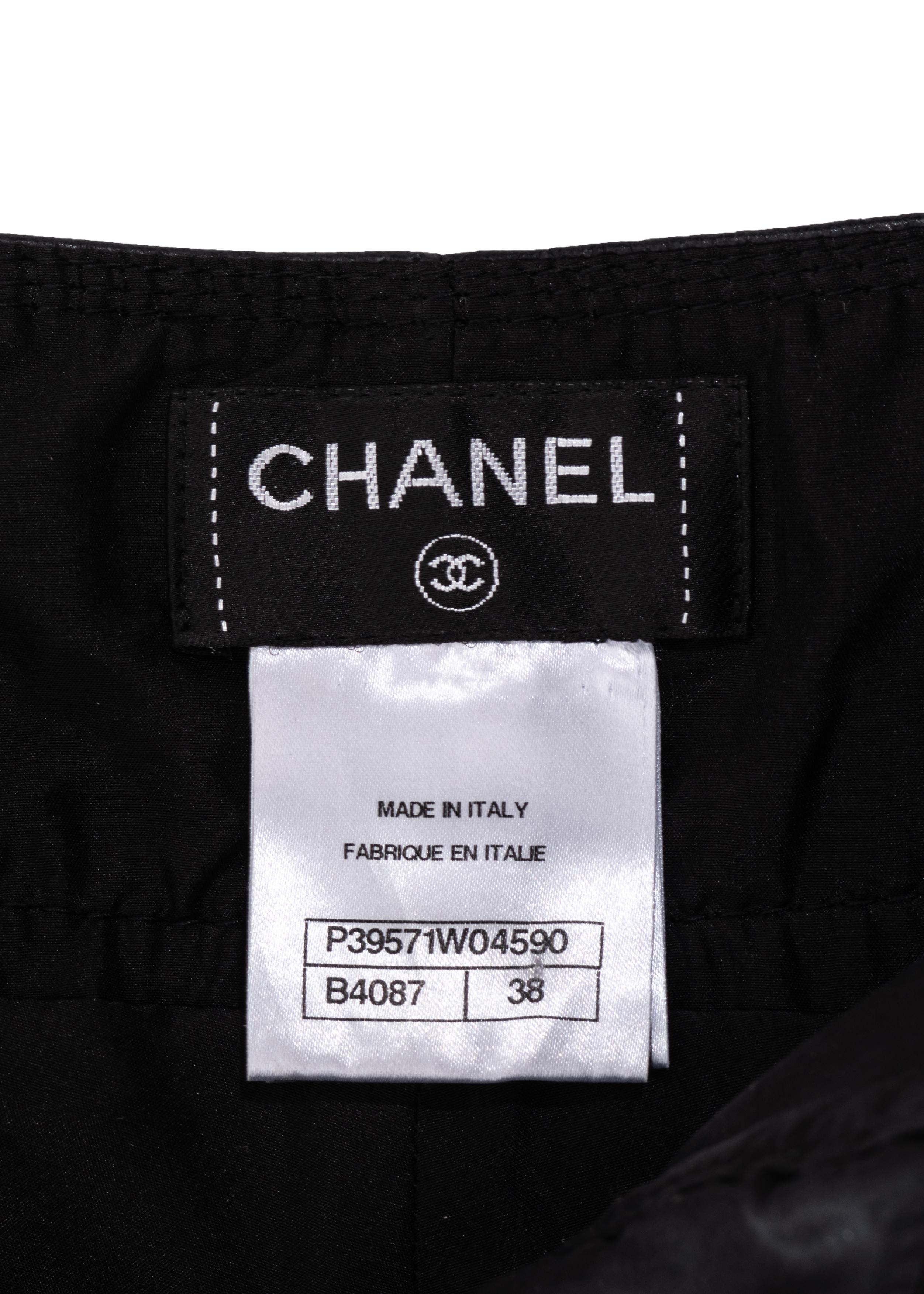 Women's Chanel by Karl Lagerfeld black leather and brown faux fur hot pants, fw 2010