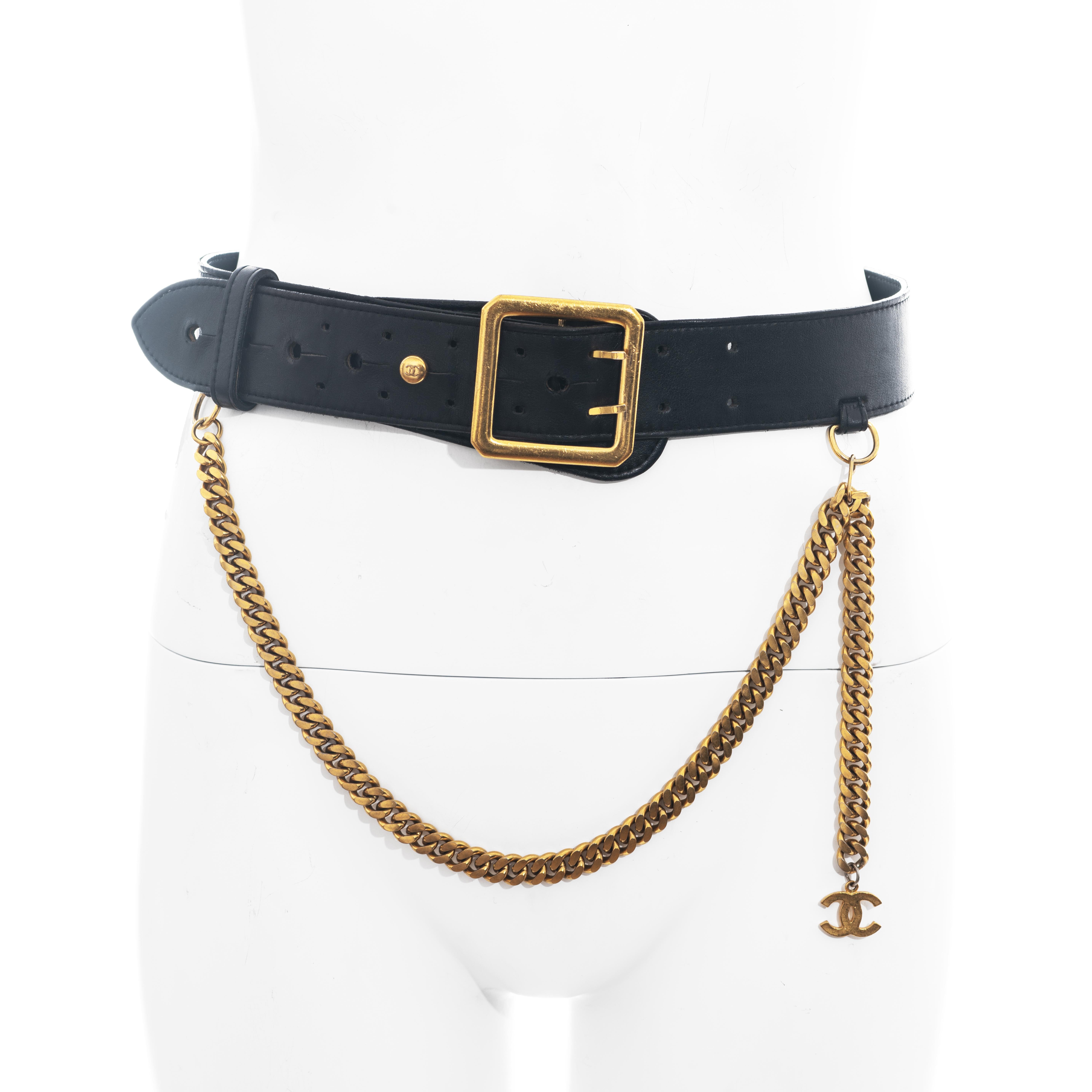 Black Chanel by Karl Lagerfeld black leather and gold chain belt, fw 1996