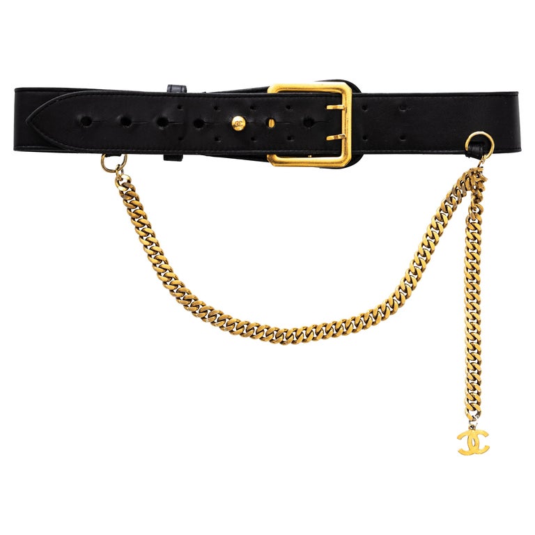 Chanel by Karl Lagerfeld black leather and gold chain belt, fw 