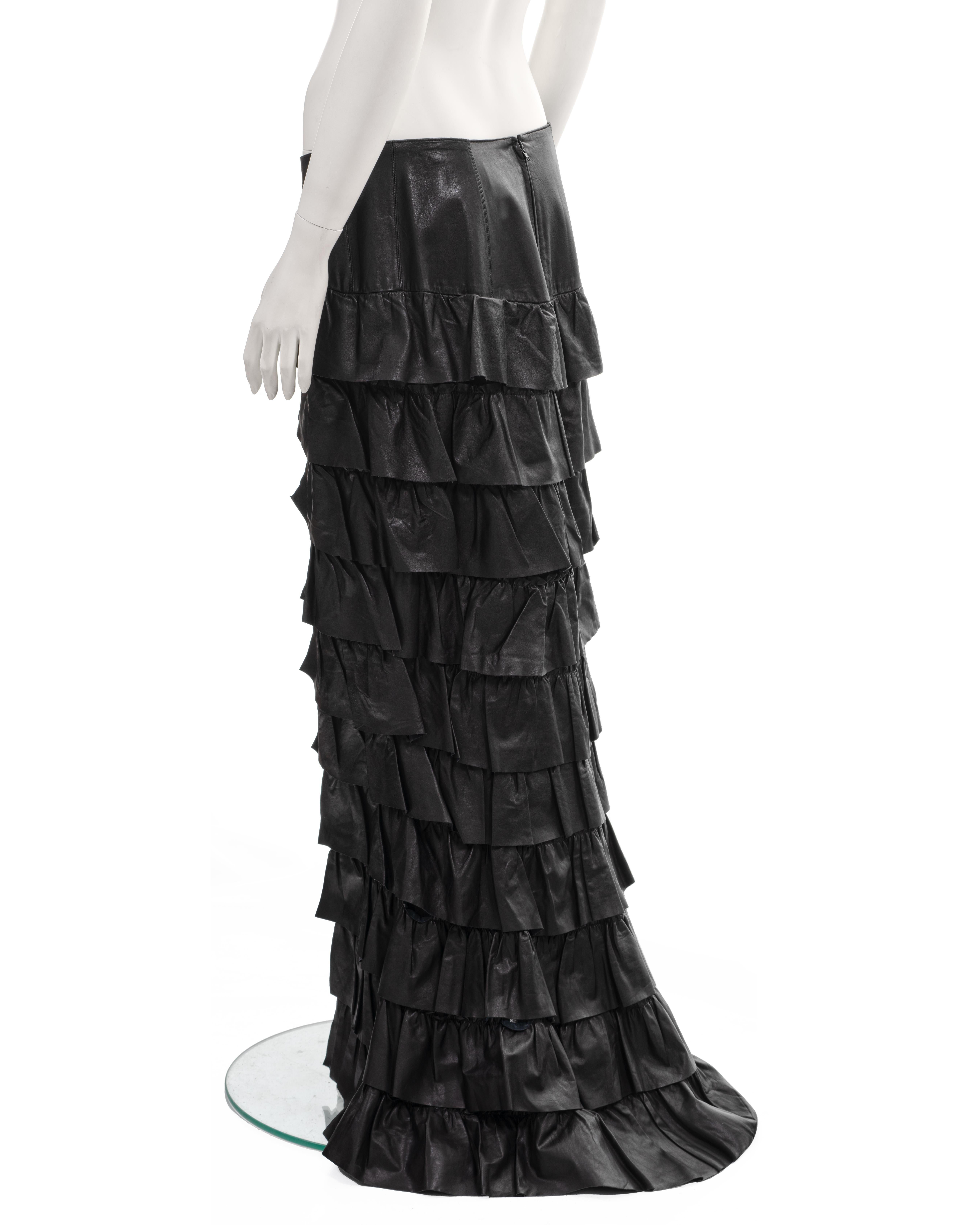 Chanel by Karl Lagerfeld black leather tiered ruffled maxi skirt, fw 2001 6