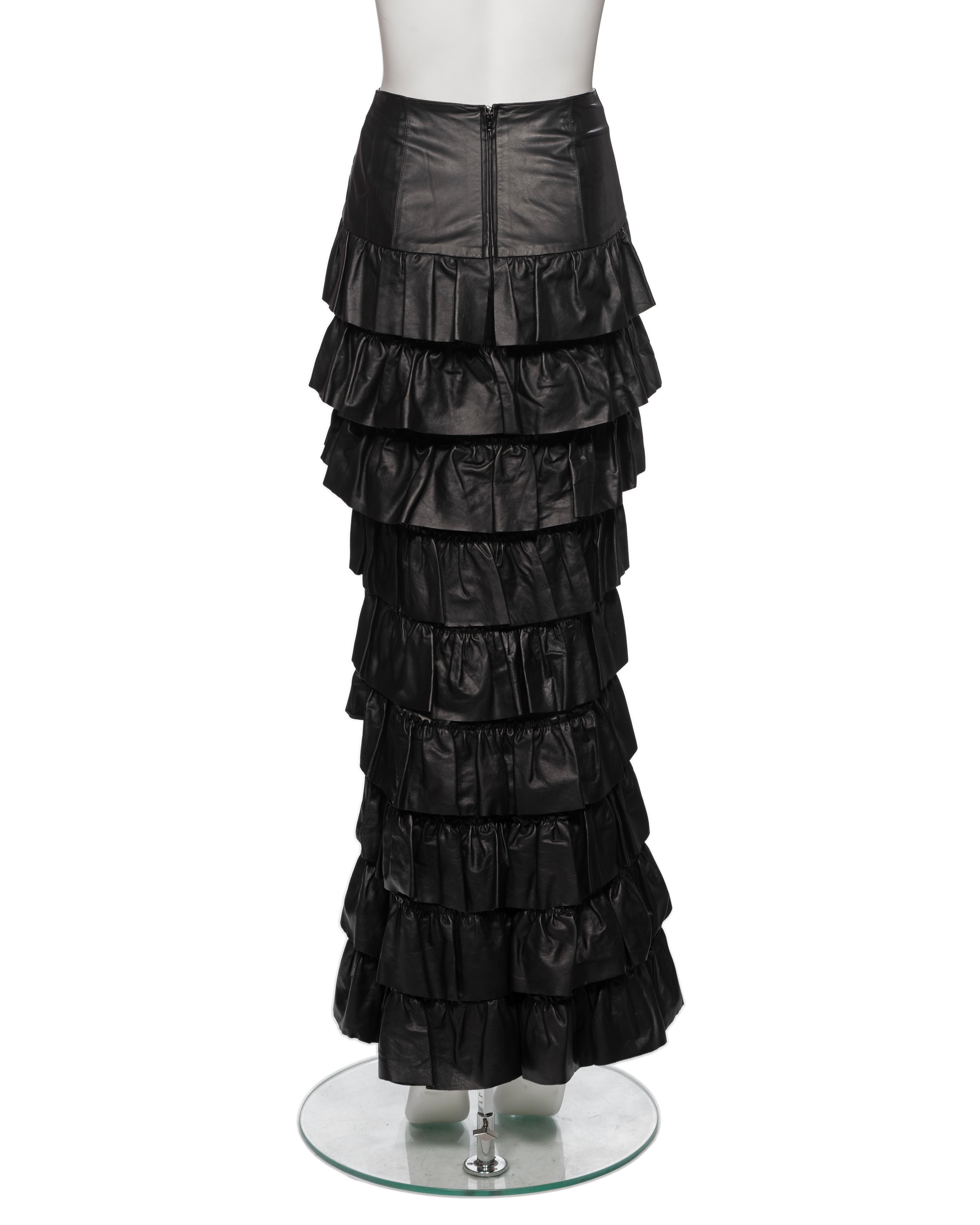 Chanel by Karl Lagerfeld Black Leather Tiered Ruffled Maxi Skirt, FW 2001 For Sale 6