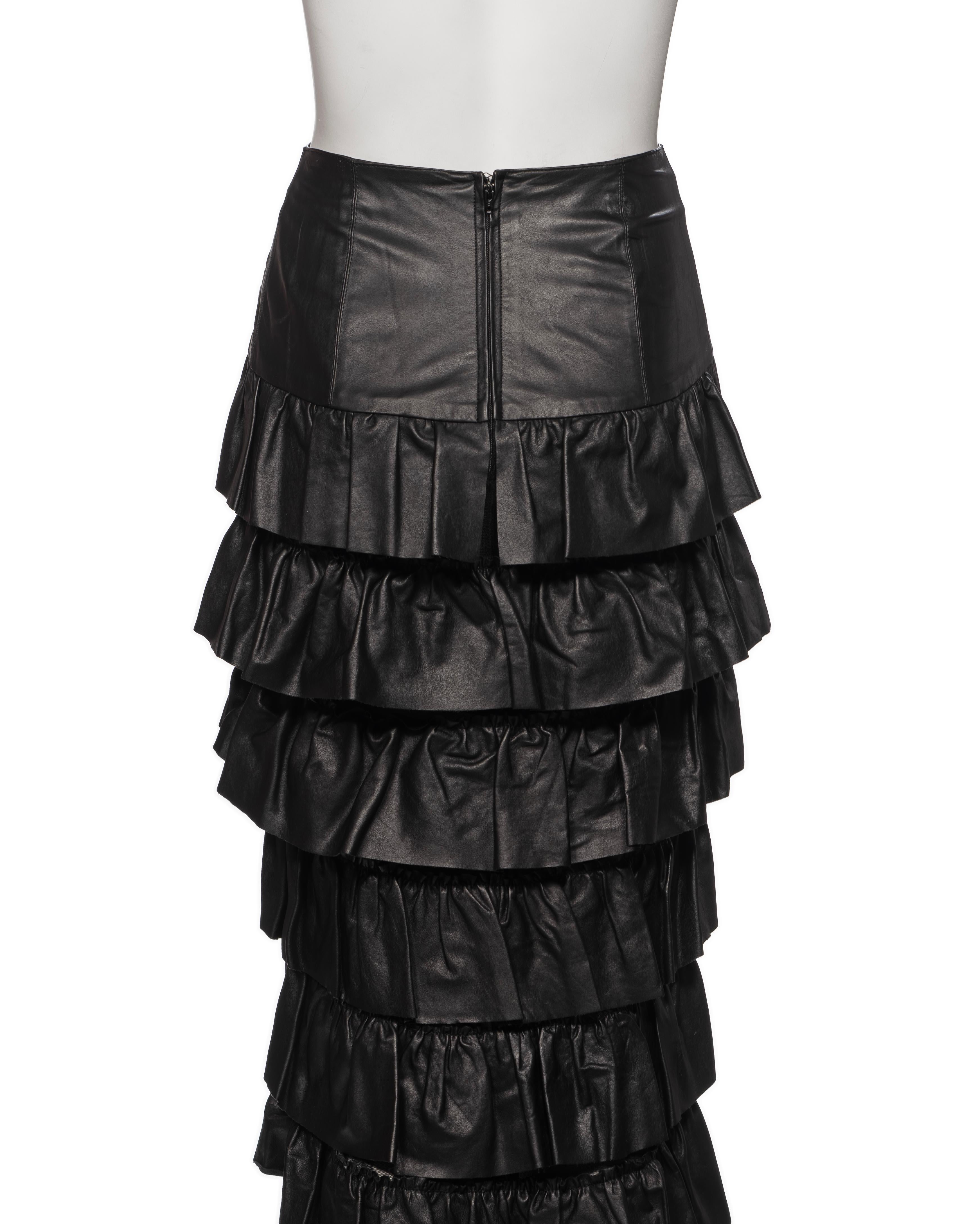 Chanel by Karl Lagerfeld Black Leather Tiered Ruffled Maxi Skirt, FW 2001 For Sale 7