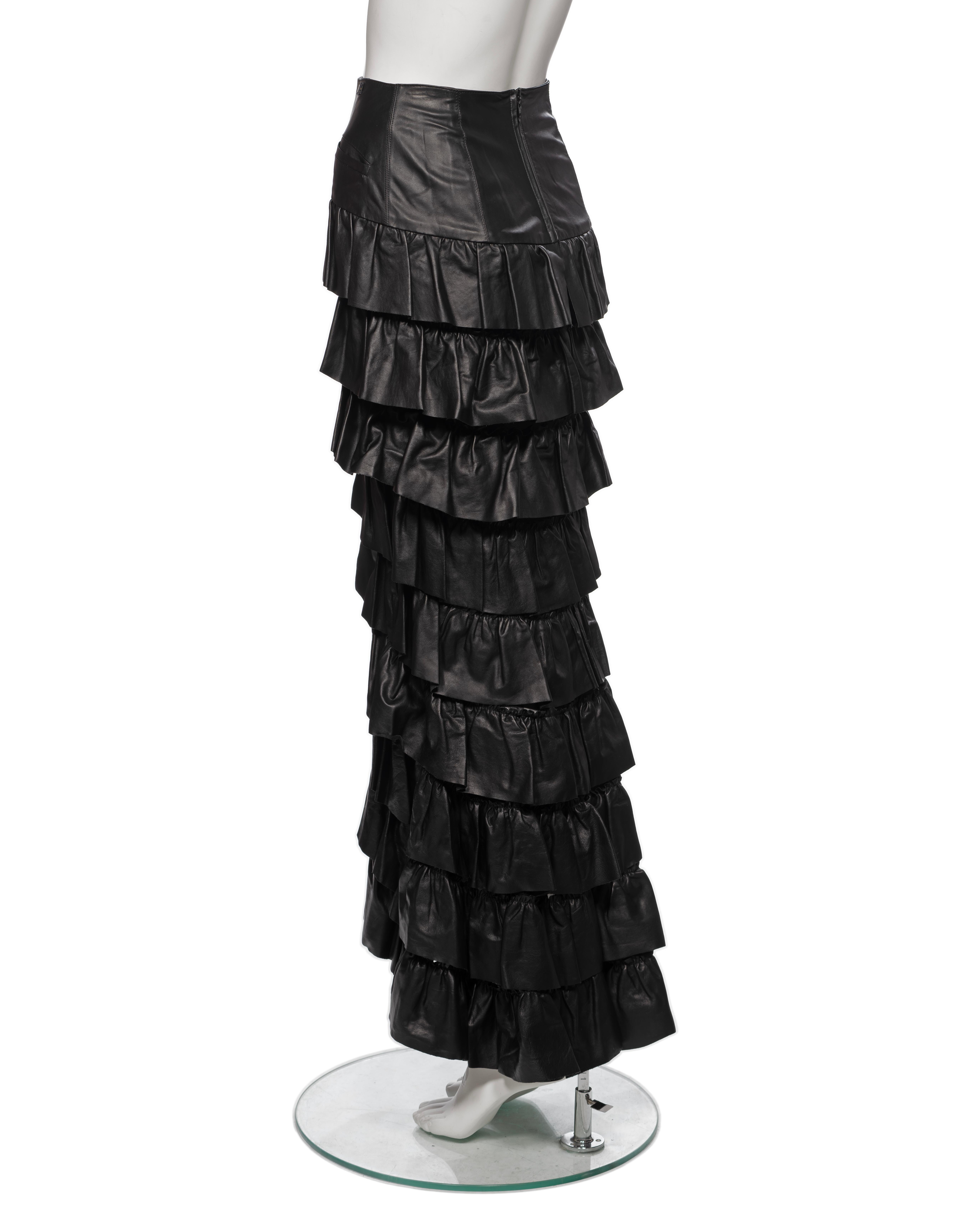 Chanel by Karl Lagerfeld Black Leather Tiered Ruffled Maxi Skirt, FW 2001 For Sale 8