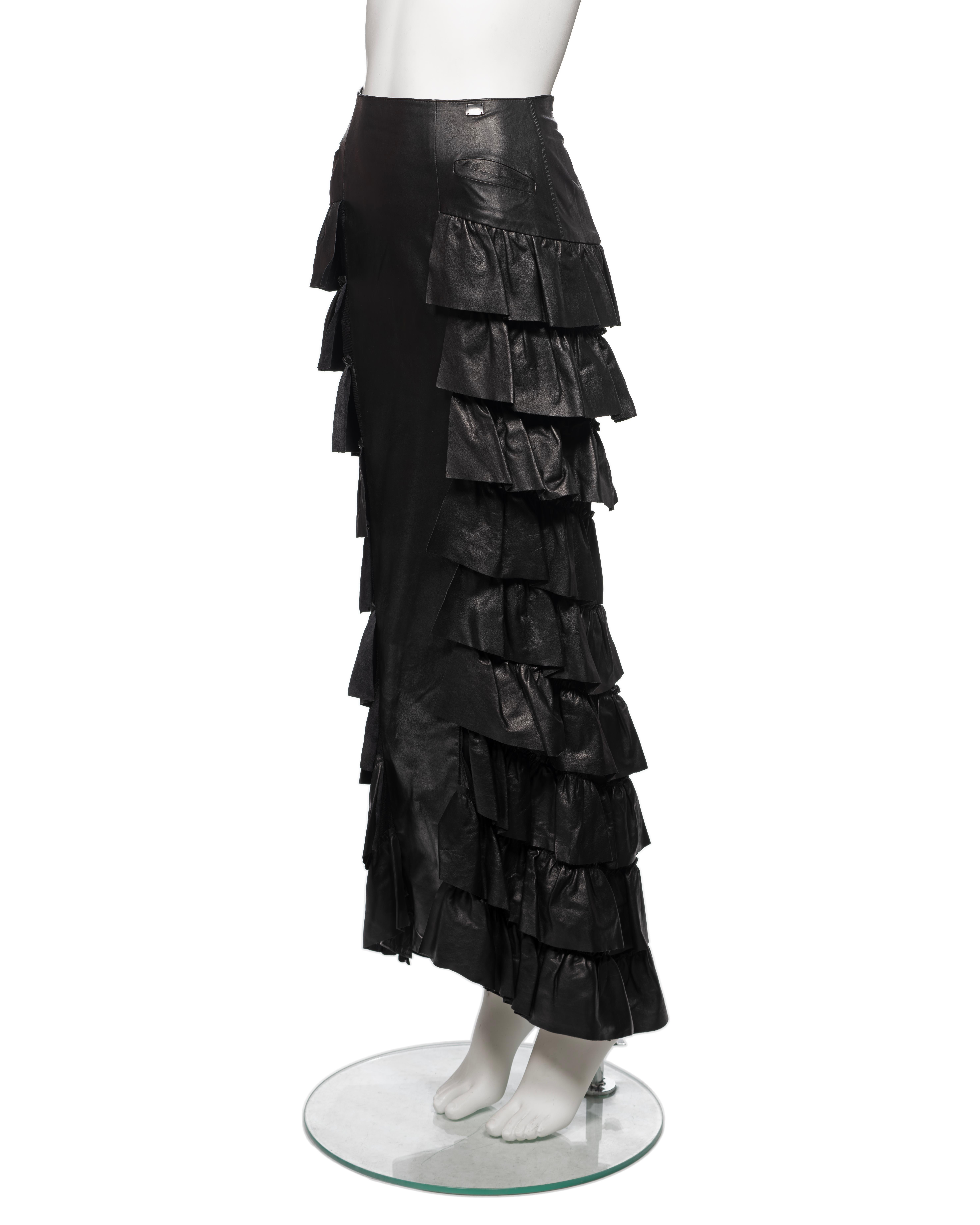 Chanel by Karl Lagerfeld Black Leather Tiered Ruffled Maxi Skirt, FW 2001 For Sale 9