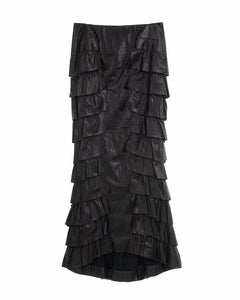 Chanel by Karl Lagerfeld black leather tiered ruffled maxi skirt, fw 2001