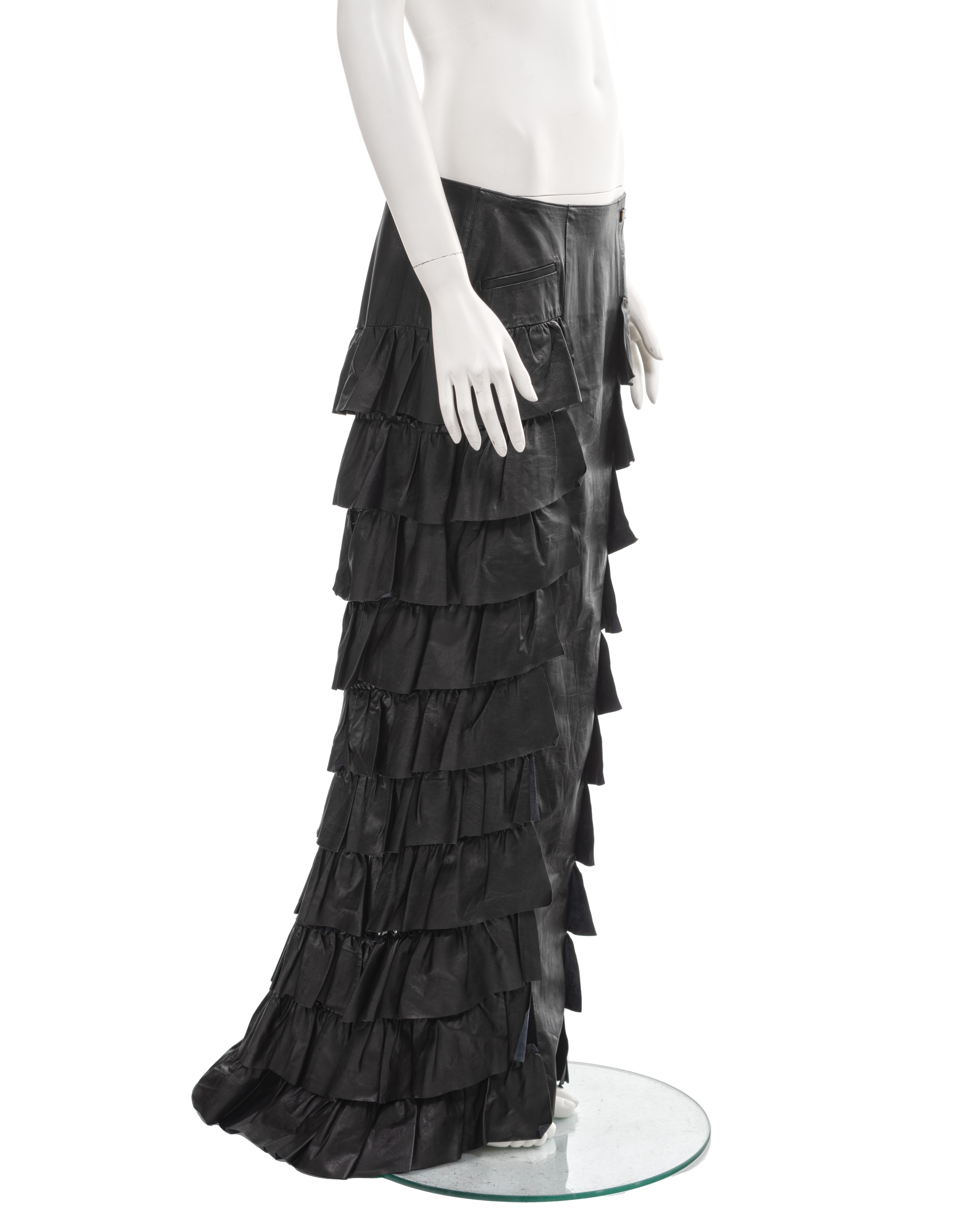 Chanel by Karl Lagerfeld black leather tiered ruffled maxi skirt, fw 2001 2