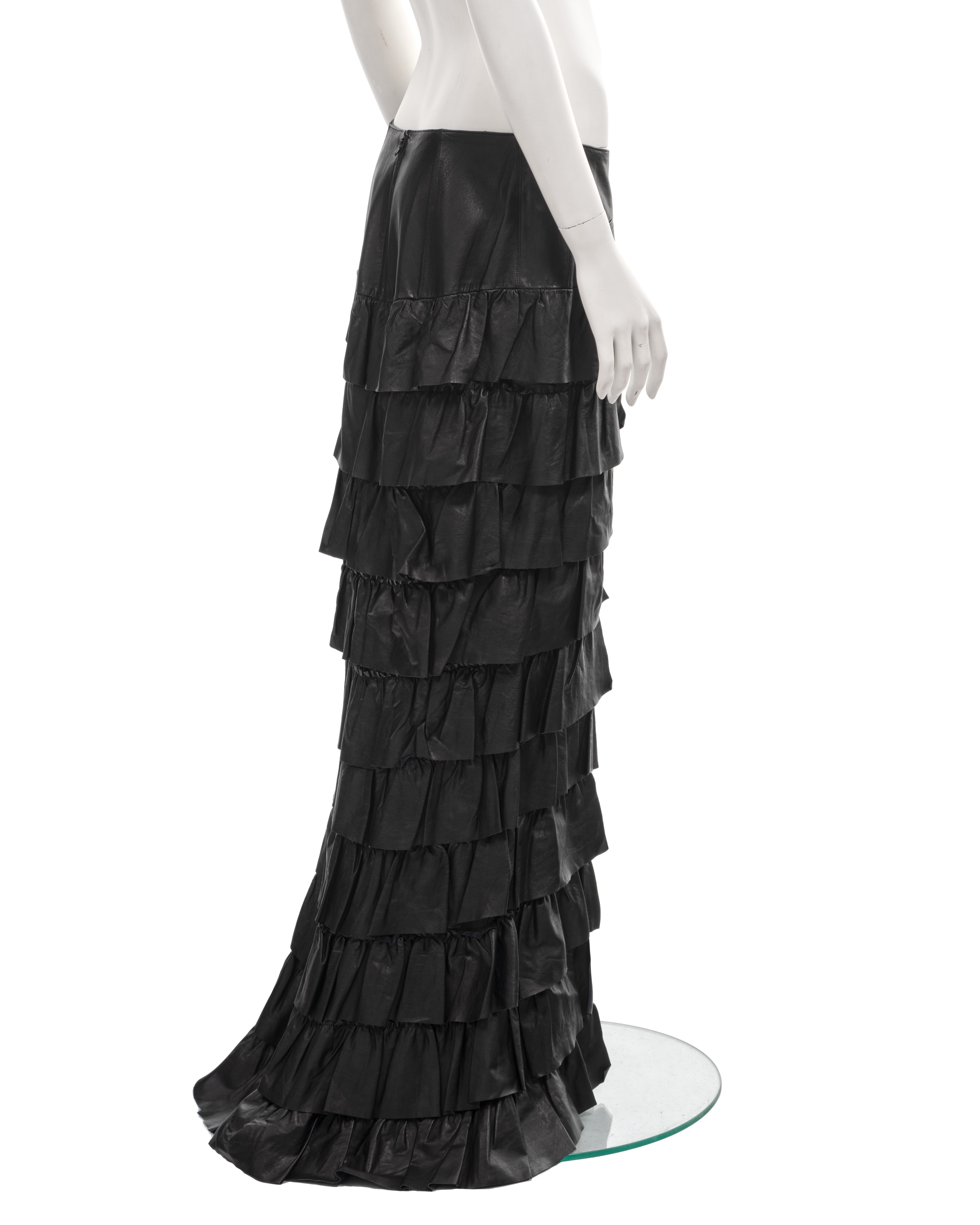 Chanel by Karl Lagerfeld black leather tiered ruffled maxi skirt, fw 2001 3