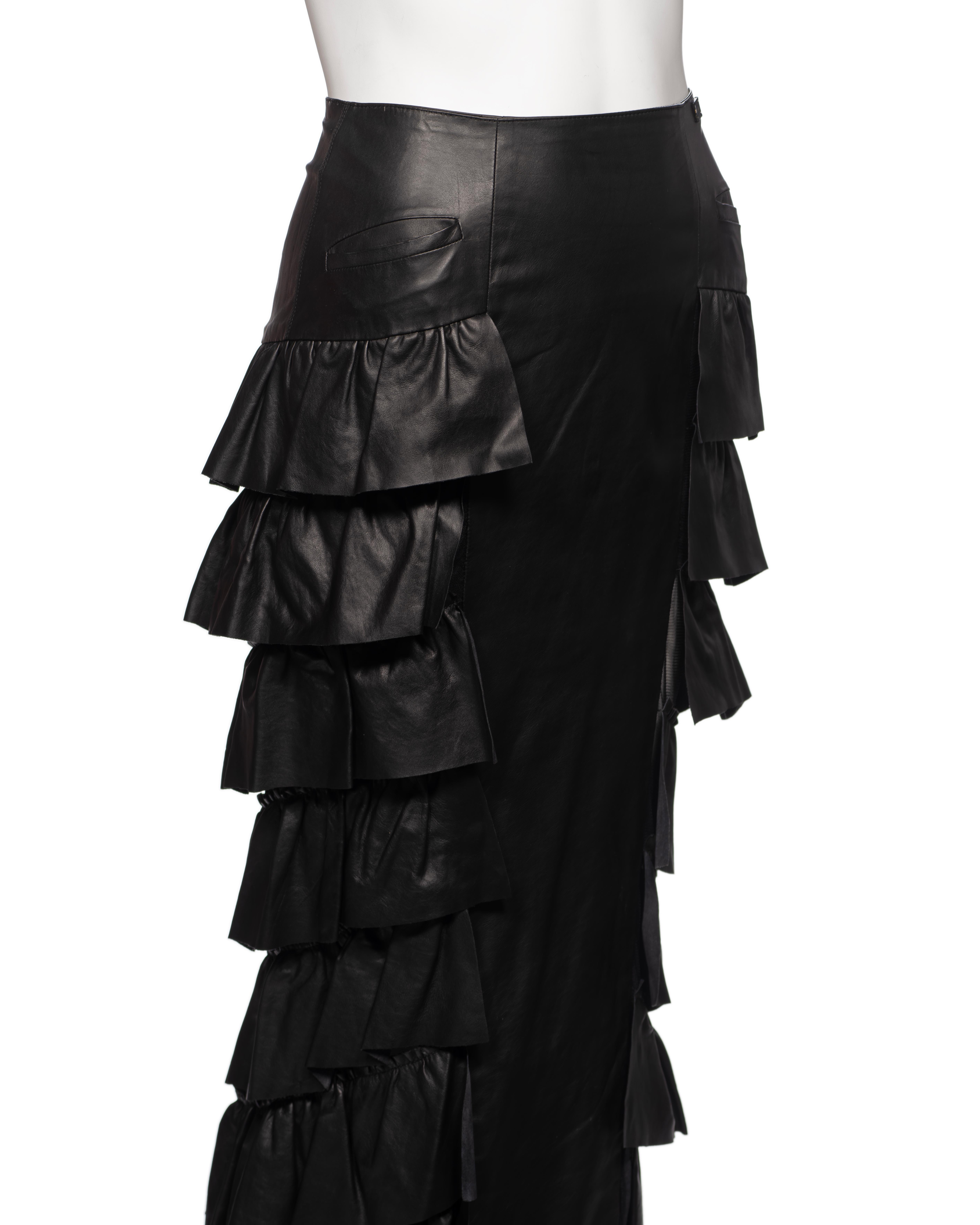 Chanel by Karl Lagerfeld Black Leather Tiered Ruffled Maxi Skirt, FW 2001 For Sale 3