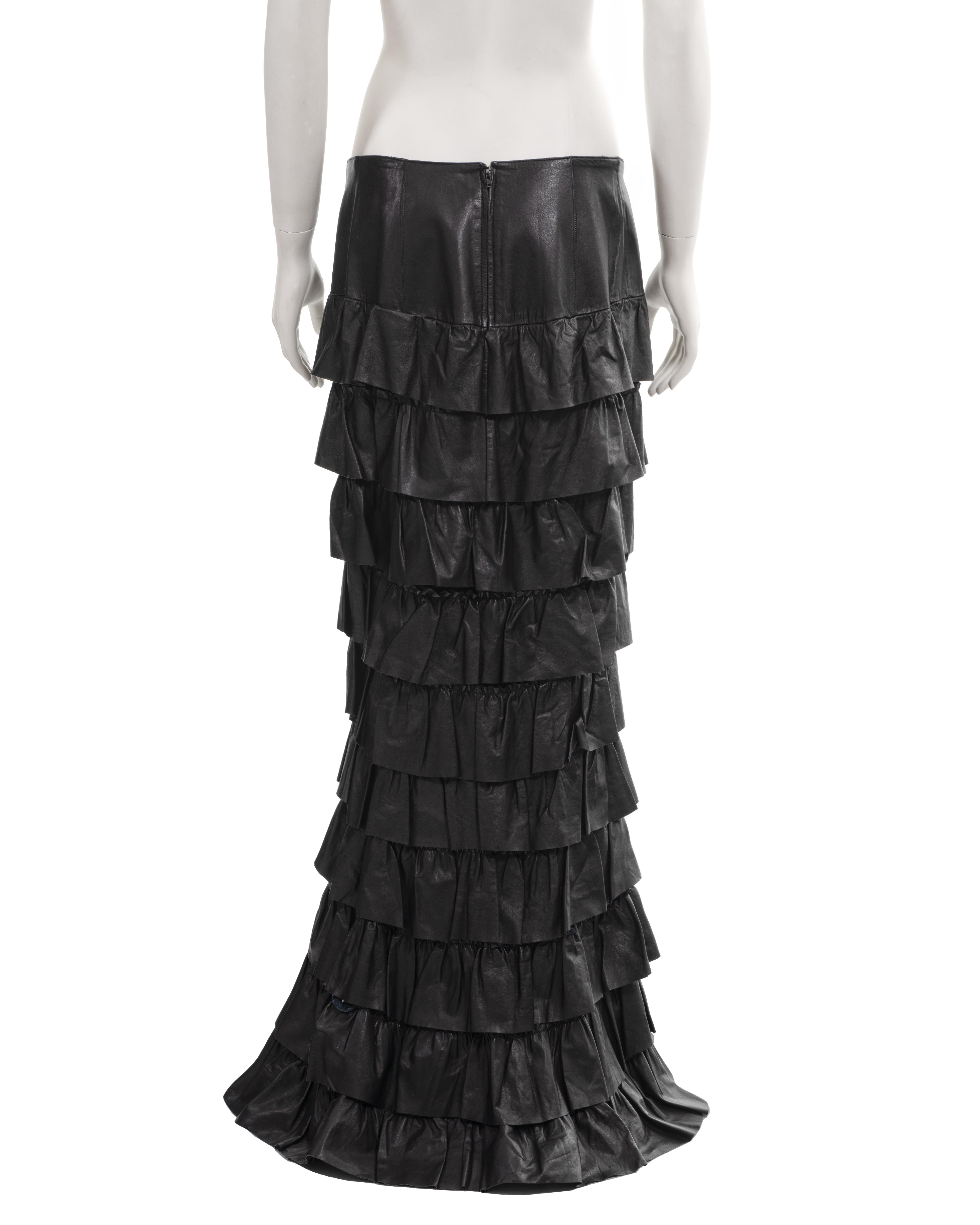 Chanel by Karl Lagerfeld black leather tiered ruffled maxi skirt, fw 2001 4