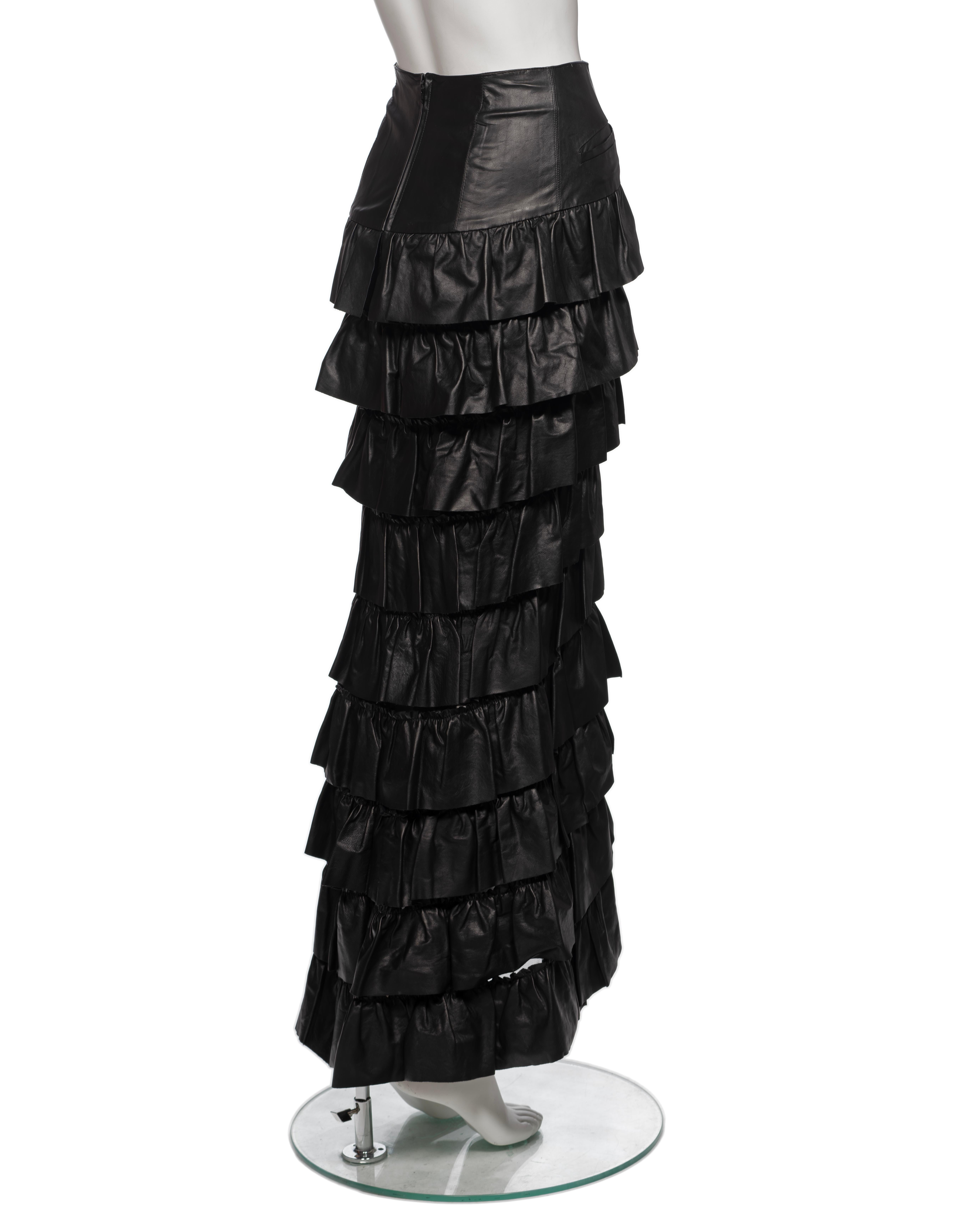 Chanel by Karl Lagerfeld Black Leather Tiered Ruffled Maxi Skirt, FW 2001 For Sale 4