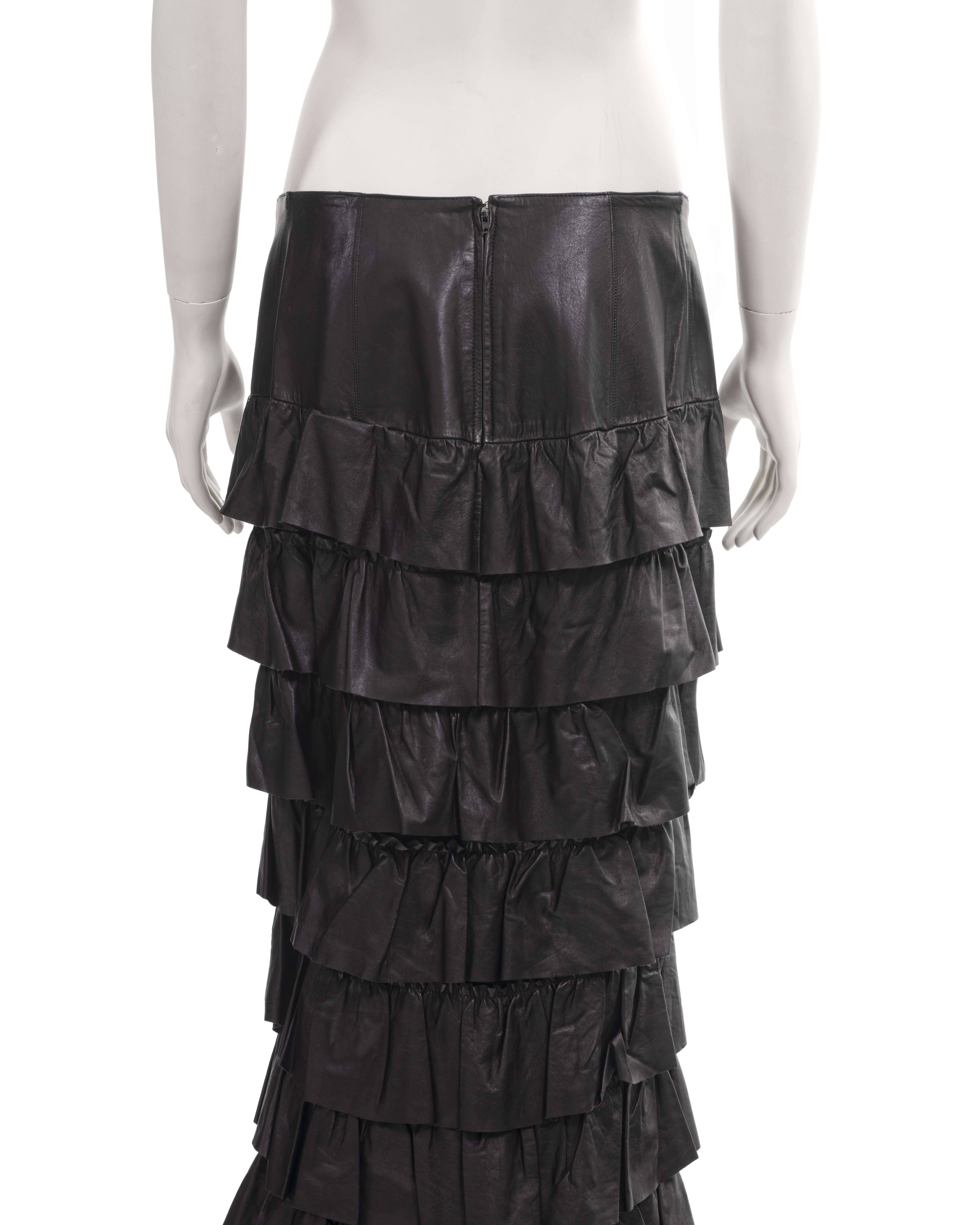 Chanel by Karl Lagerfeld black leather tiered ruffled maxi skirt, fw 2001 5