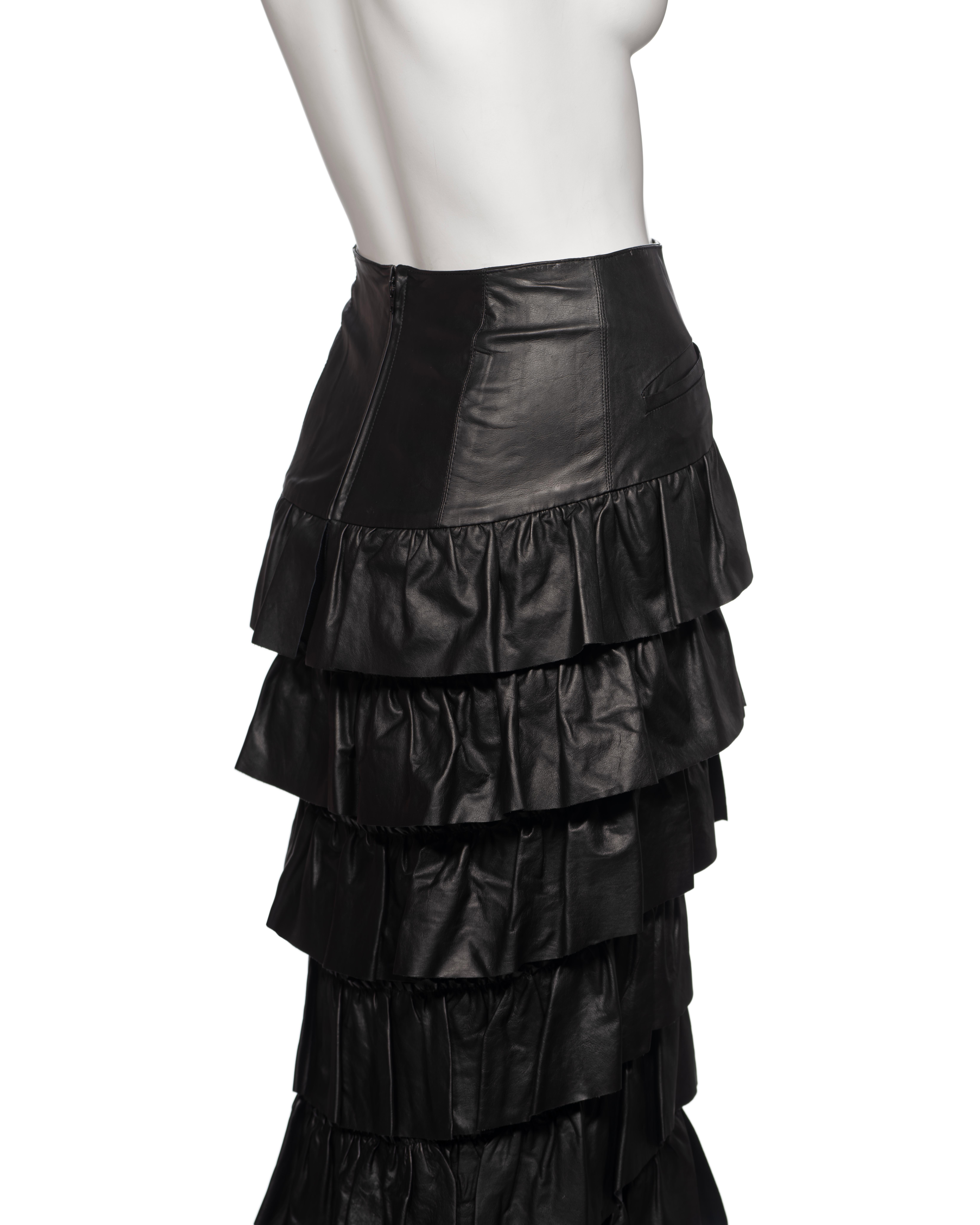 Chanel by Karl Lagerfeld Black Leather Tiered Ruffled Maxi Skirt, FW 2001 For Sale 5