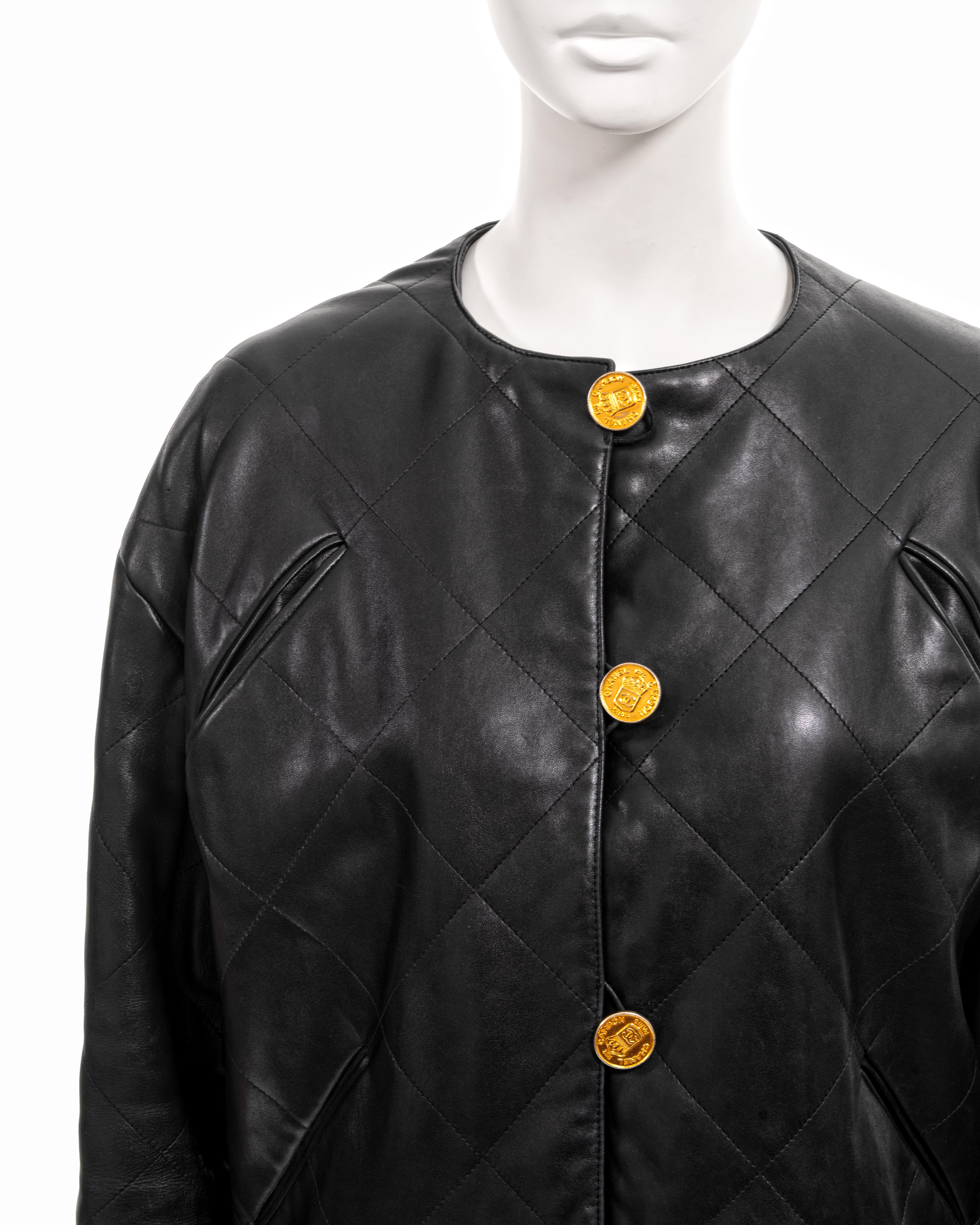 Women's Chanel by Karl Lagerfeld black quilted lambskin leather jacket, fw 1987