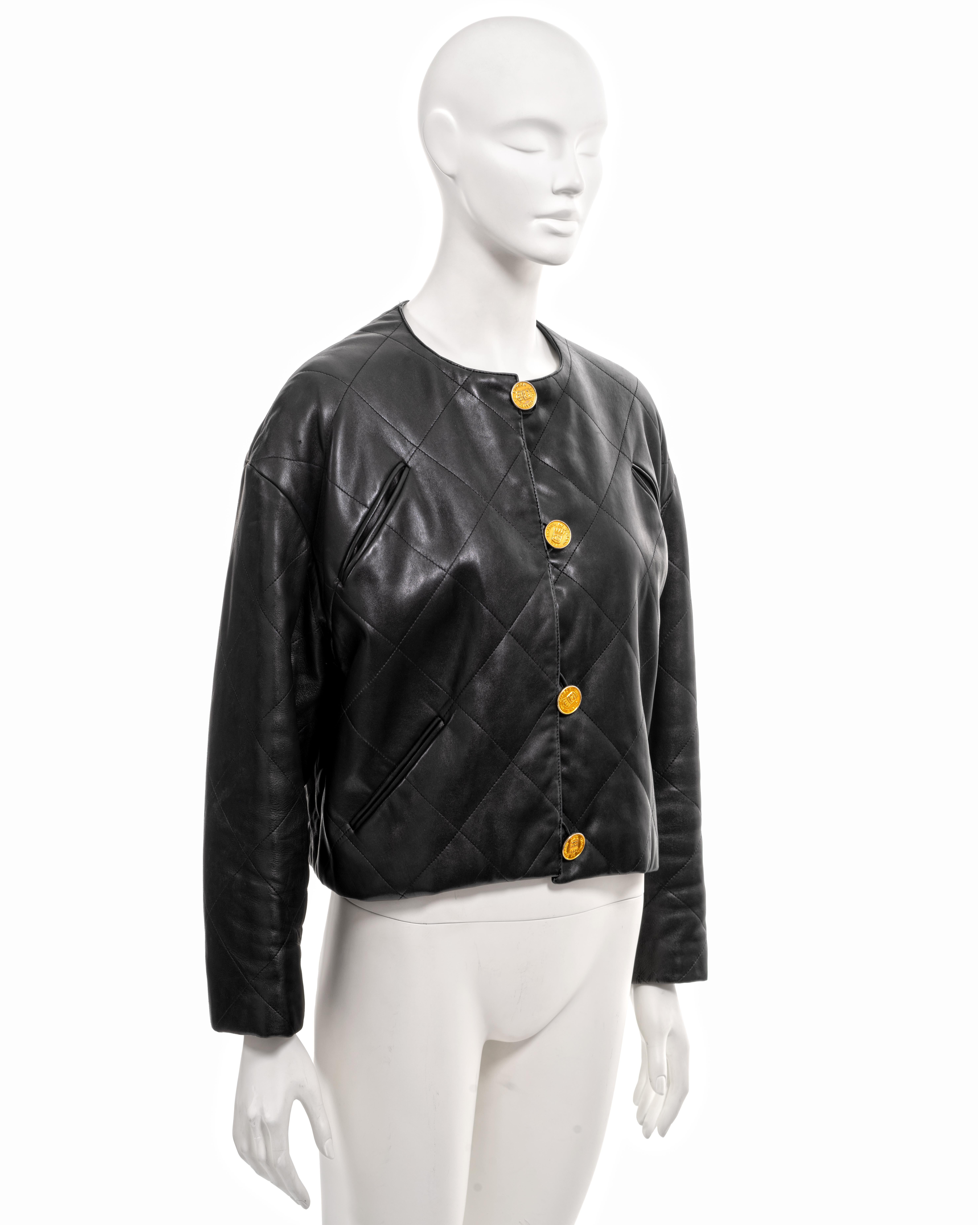 Chanel by Karl Lagerfeld black quilted lambskin leather jacket, fw 1987 2