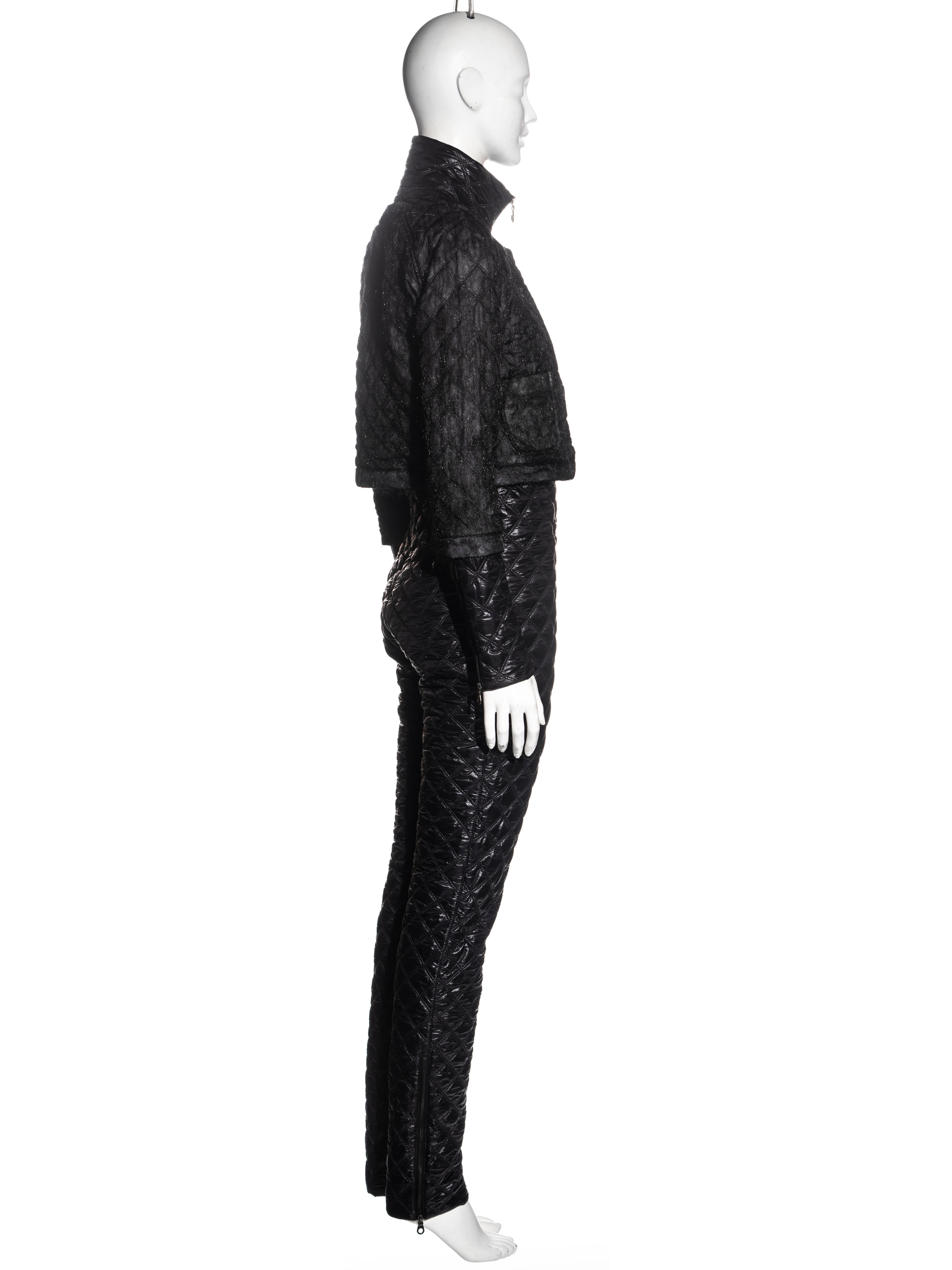 Women's Chanel by Karl Lagerfeld black quilted nylon jumpsuit, fw 2011 For Sale
