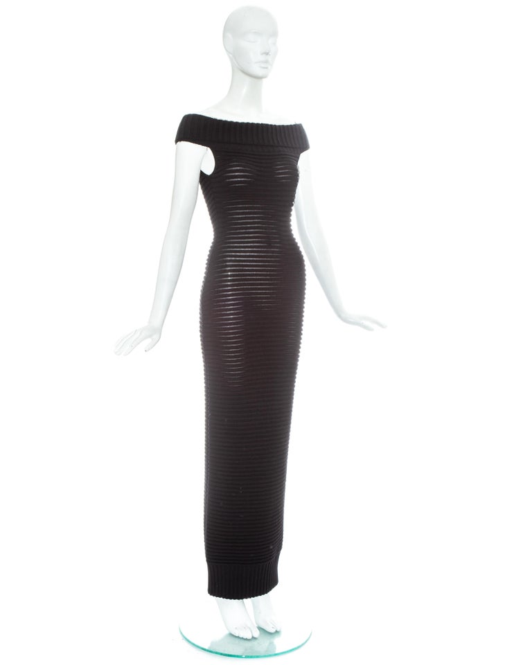 Chanel by Karl Lagerfeld black ribbed knit off shoulder maxi dress, ss 2009  For Sale at 1stDibs