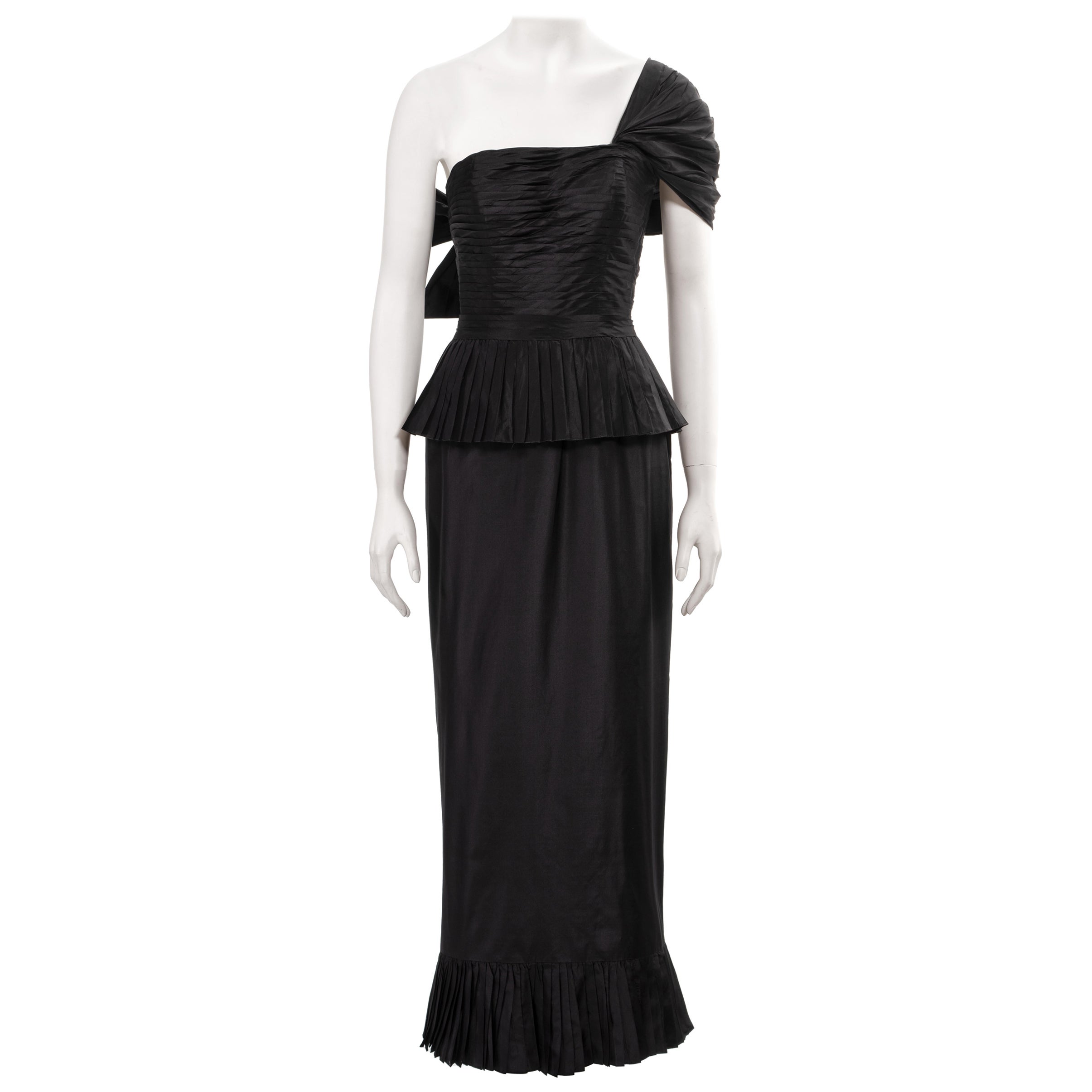 Chanel by Karl Lagerfeld Schwarzes Abendkleid aus Seidentaft, F/S 1986