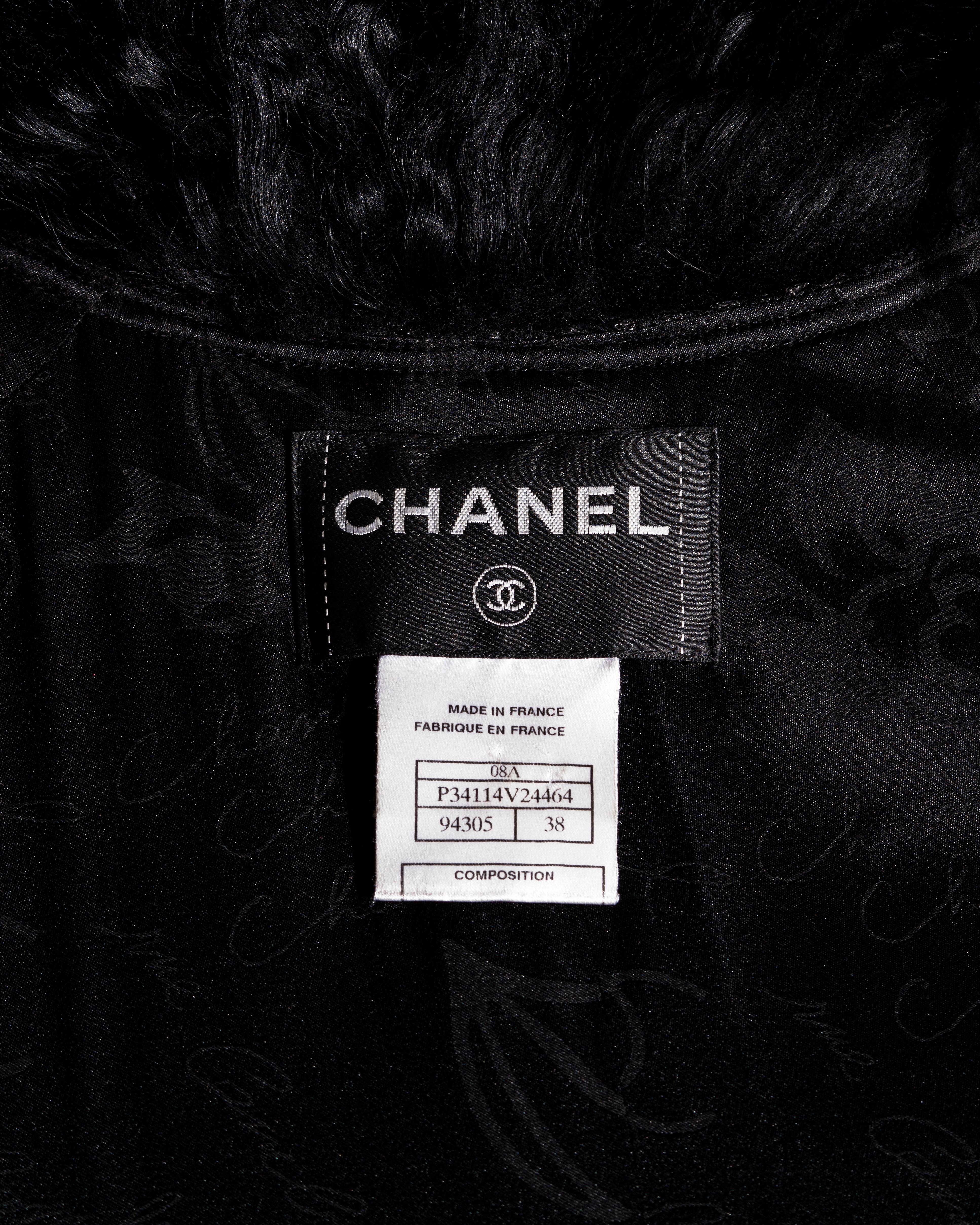 Chanel by Karl Lagerfeld black tweed and Mongolian lambs wool coat, fw 2008 8