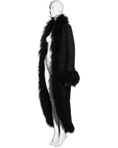 Chanel by Karl Lagerfeld black tweed and Mongolian lambs wool coat, fw 2008