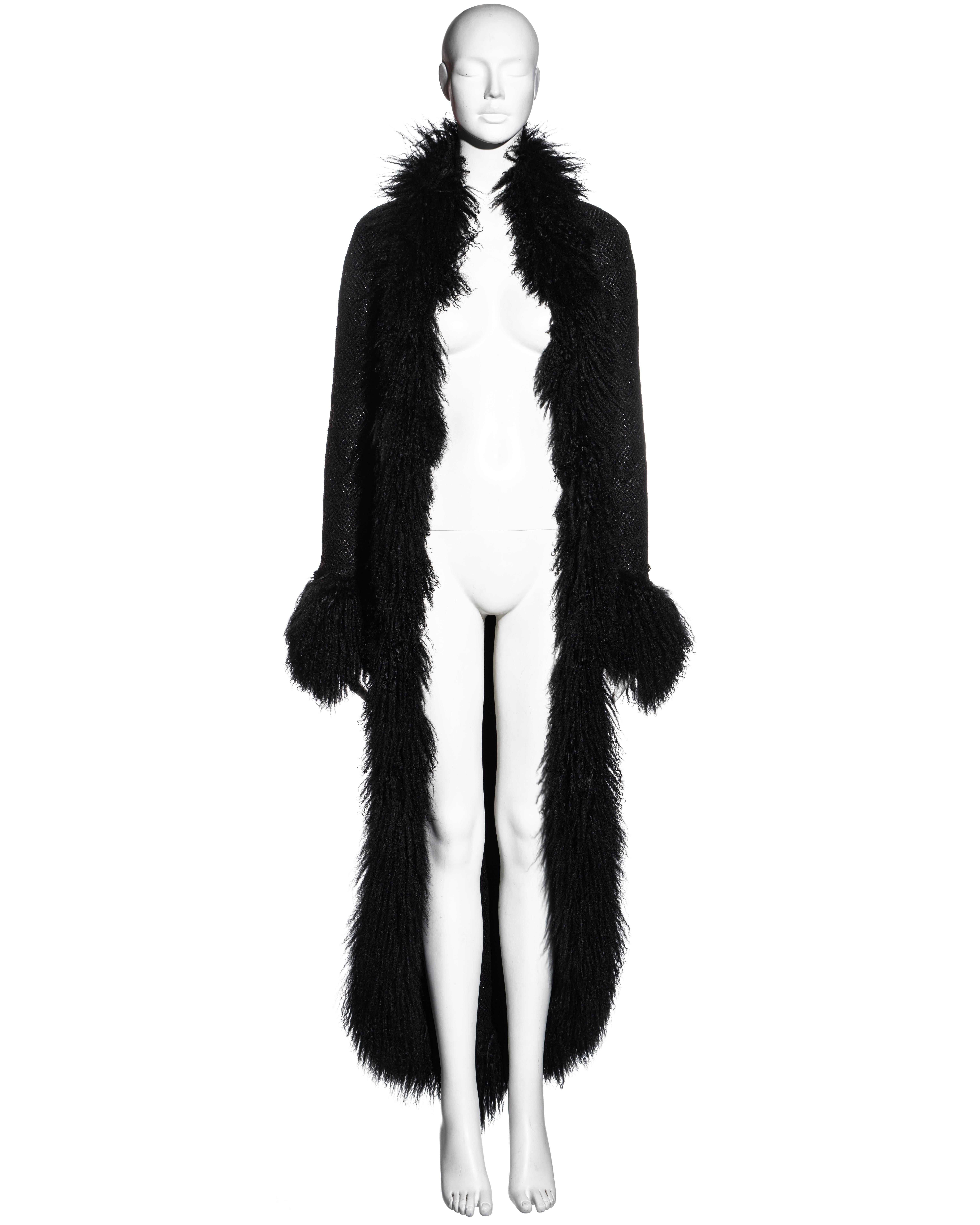 Black Chanel by Karl Lagerfeld black tweed and Mongolian lambs wool coat, fw 2008