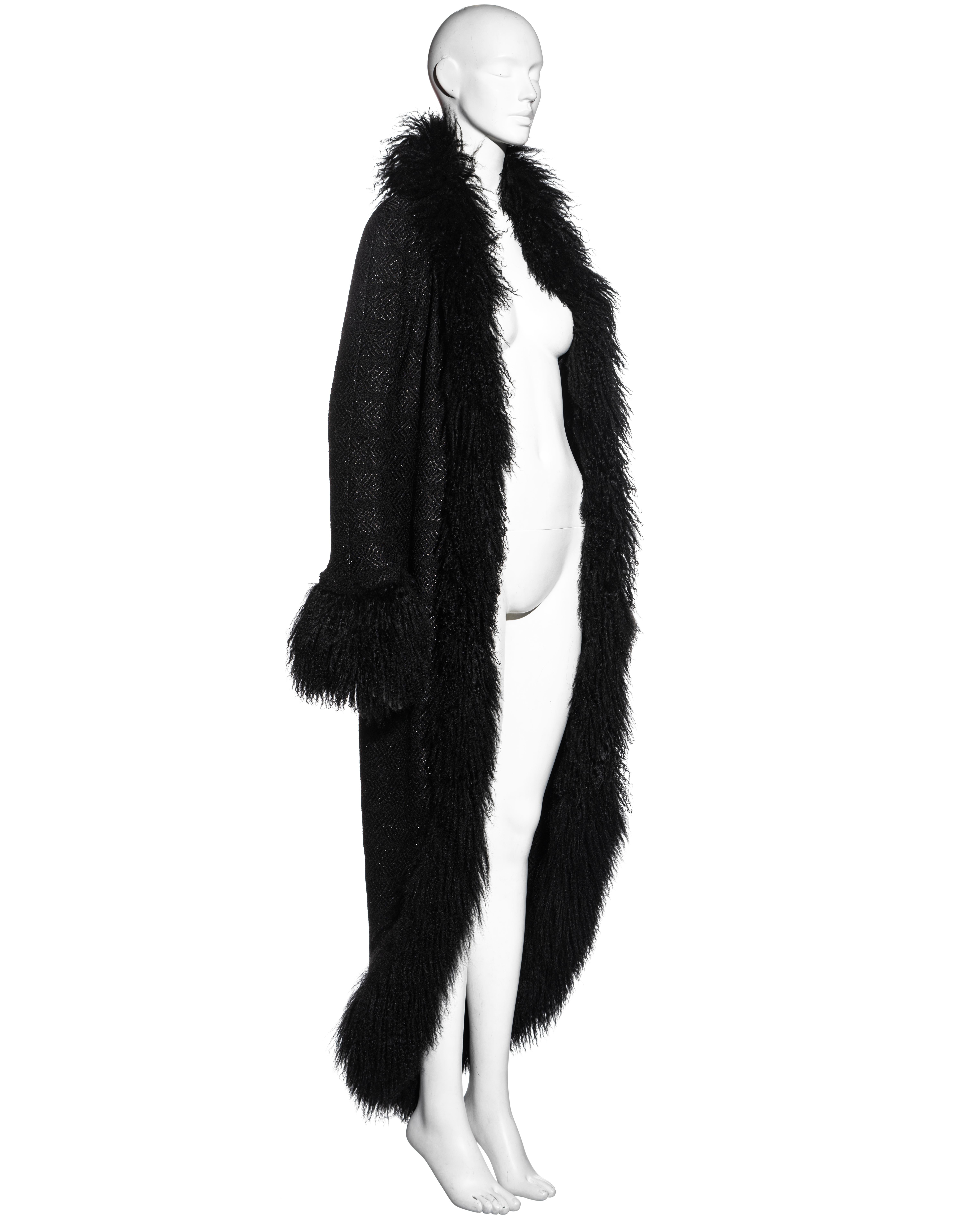 Women's Chanel by Karl Lagerfeld black tweed and Mongolian lambs wool coat, fw 2008