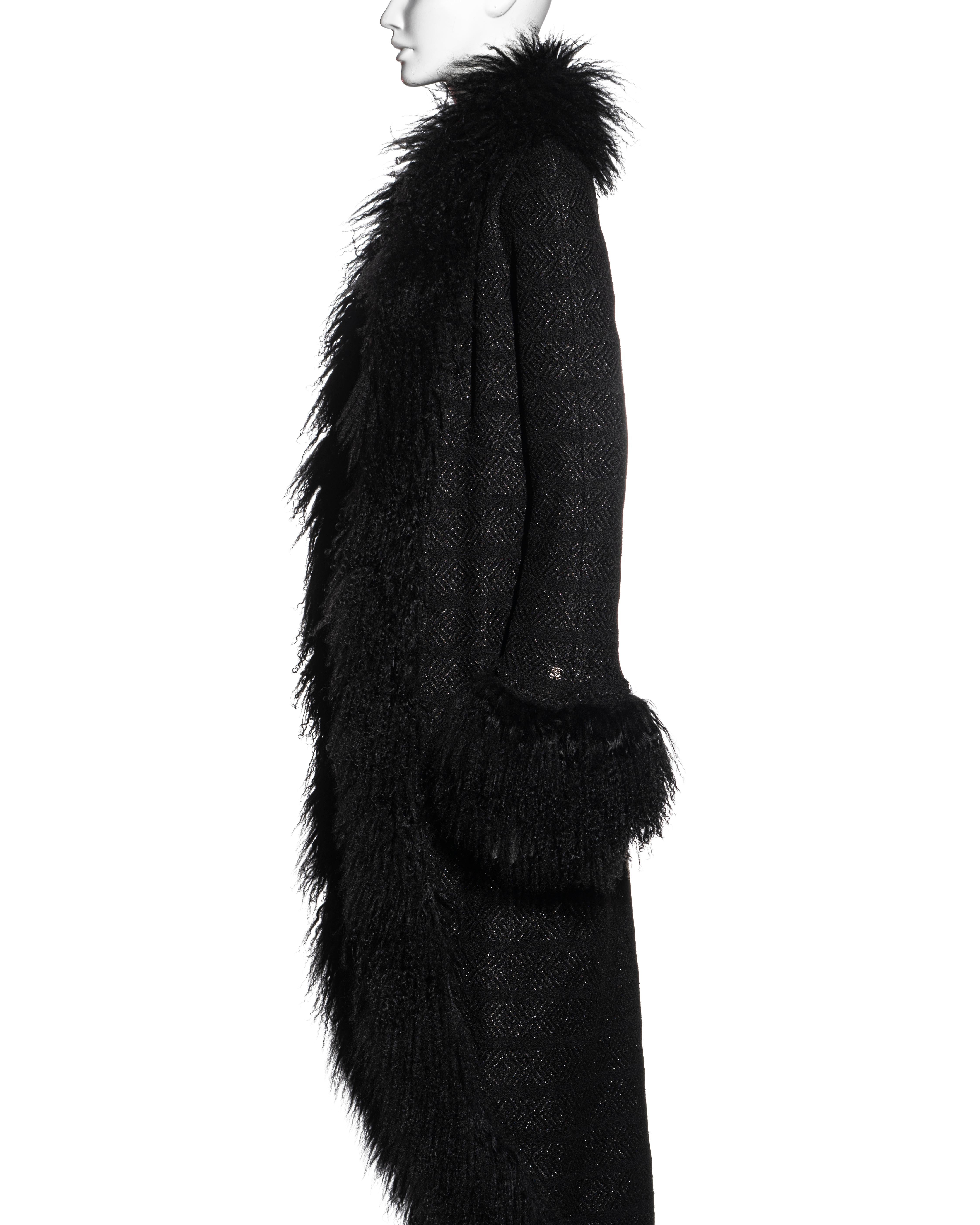 Chanel by Karl Lagerfeld black tweed and Mongolian lambs wool coat, fw 2008 3