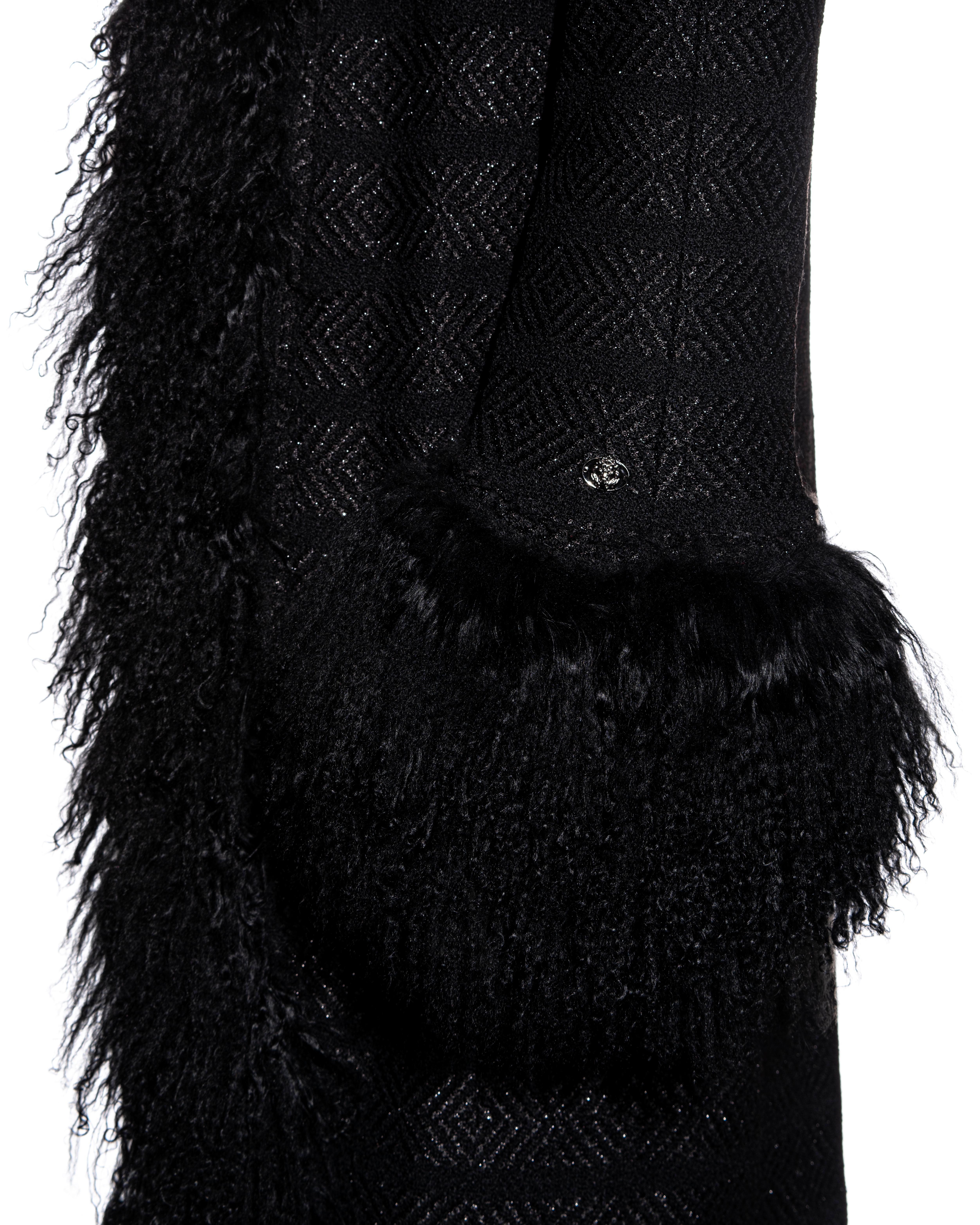 Chanel by Karl Lagerfeld black tweed and Mongolian lambs wool coat, fw 2008 4