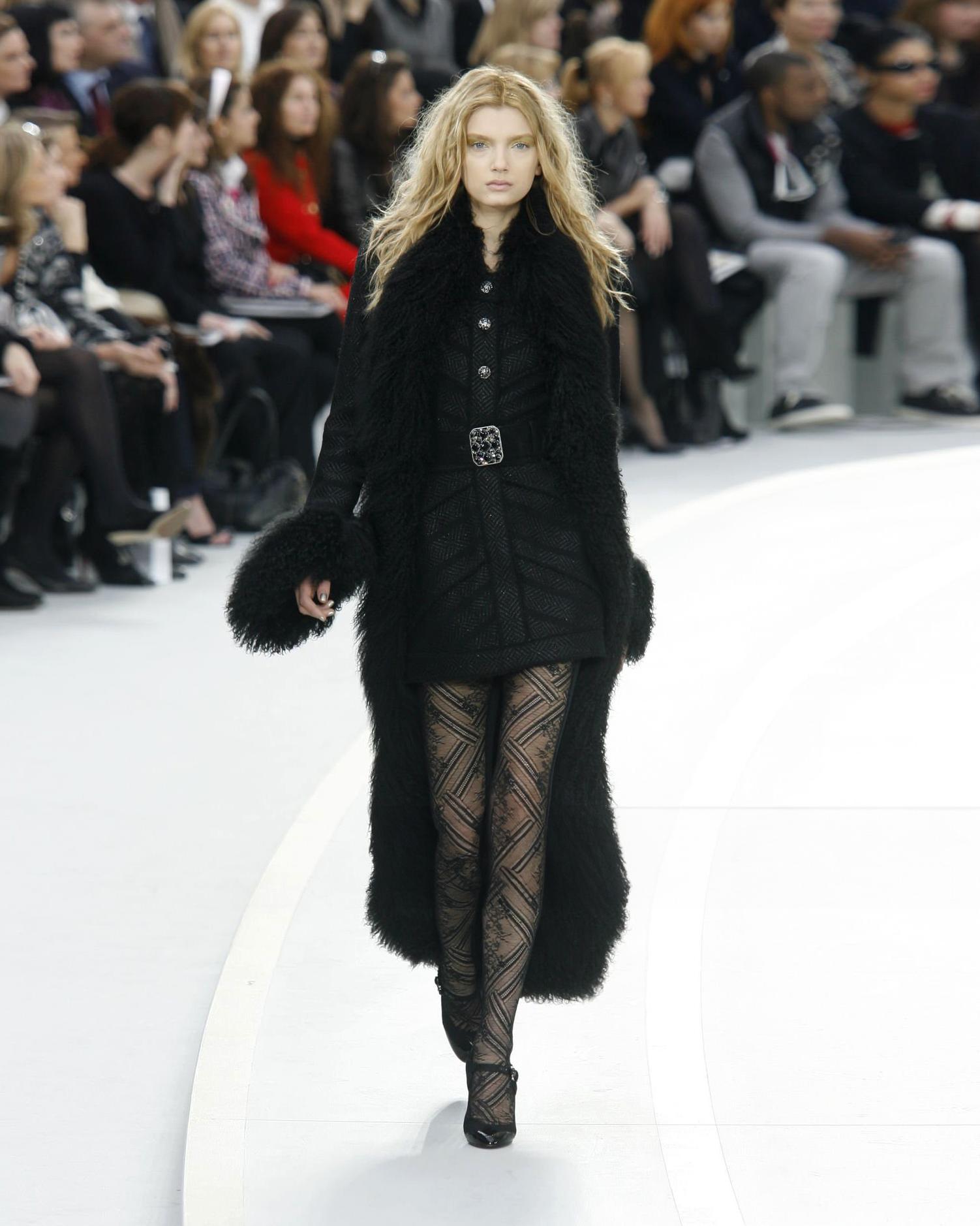 Chanel by Karl Lagerfeld Black Tweed Wool and Tibetan Lamb Fur Coat, fw 2008 8