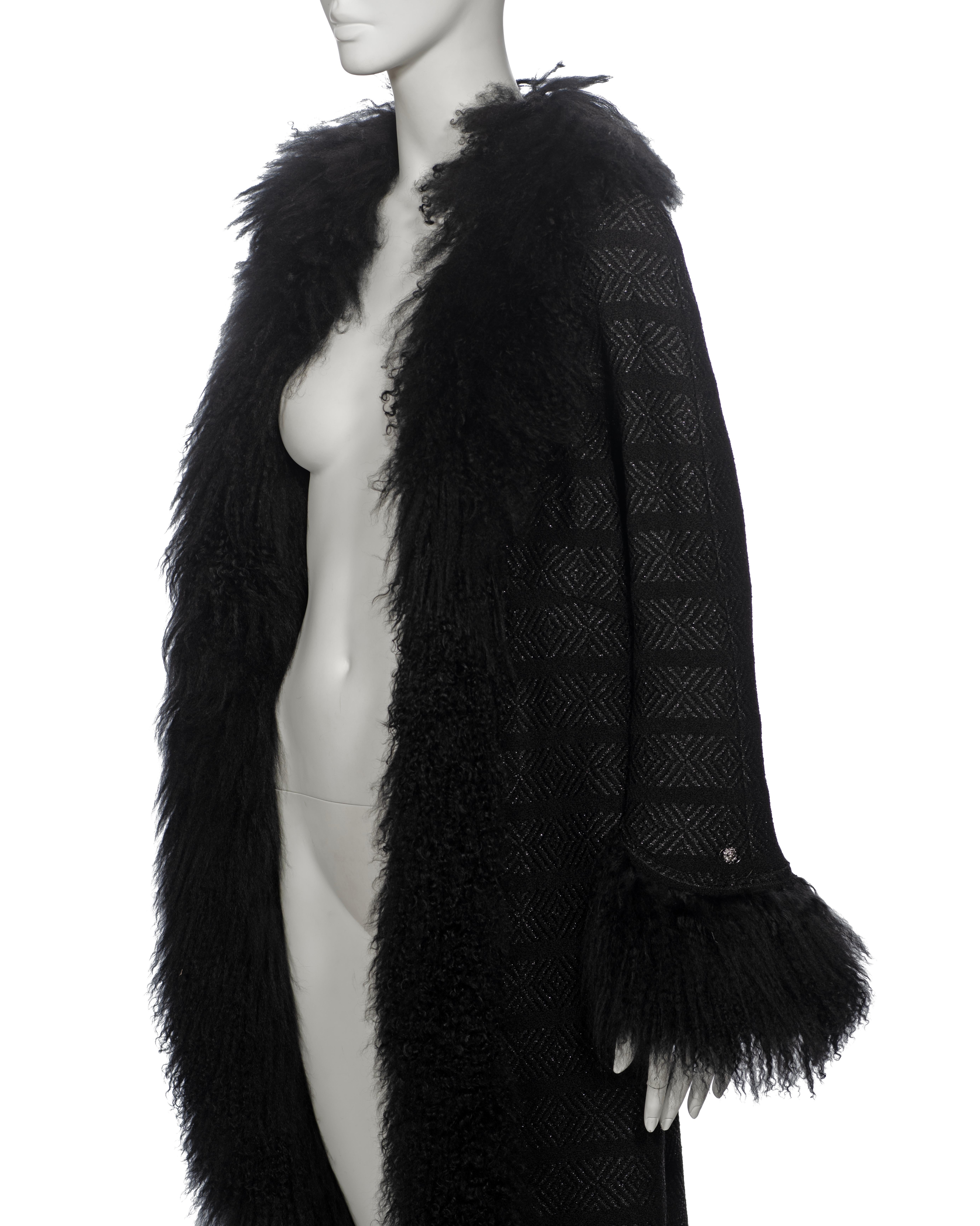 Chanel by Karl Lagerfeld Black Tweed Wool and Tibetan Lamb Fur Coat, fw 2008 10