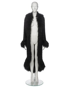 Chanel by Karl Lagerfeld Black Tweed Wool and Tibetan Lamb Fur Coat, fw 2008