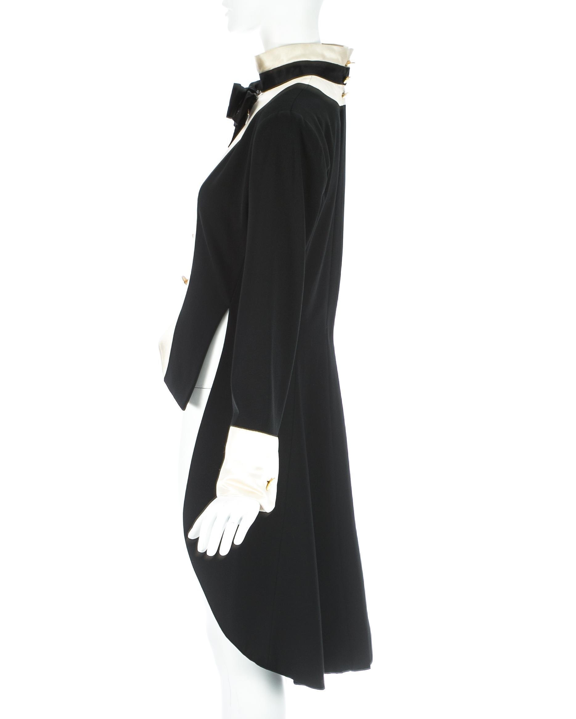 Women's Chanel by Karl Lagerfeld black wool and silk evening tail coat / dress, c. 1980s