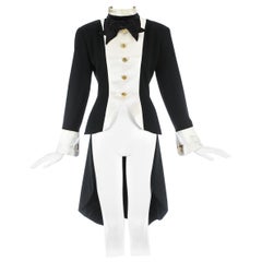 Chanel by Karl Lagerfeld black wool and silk evening tail coat / dress, c. 1980s