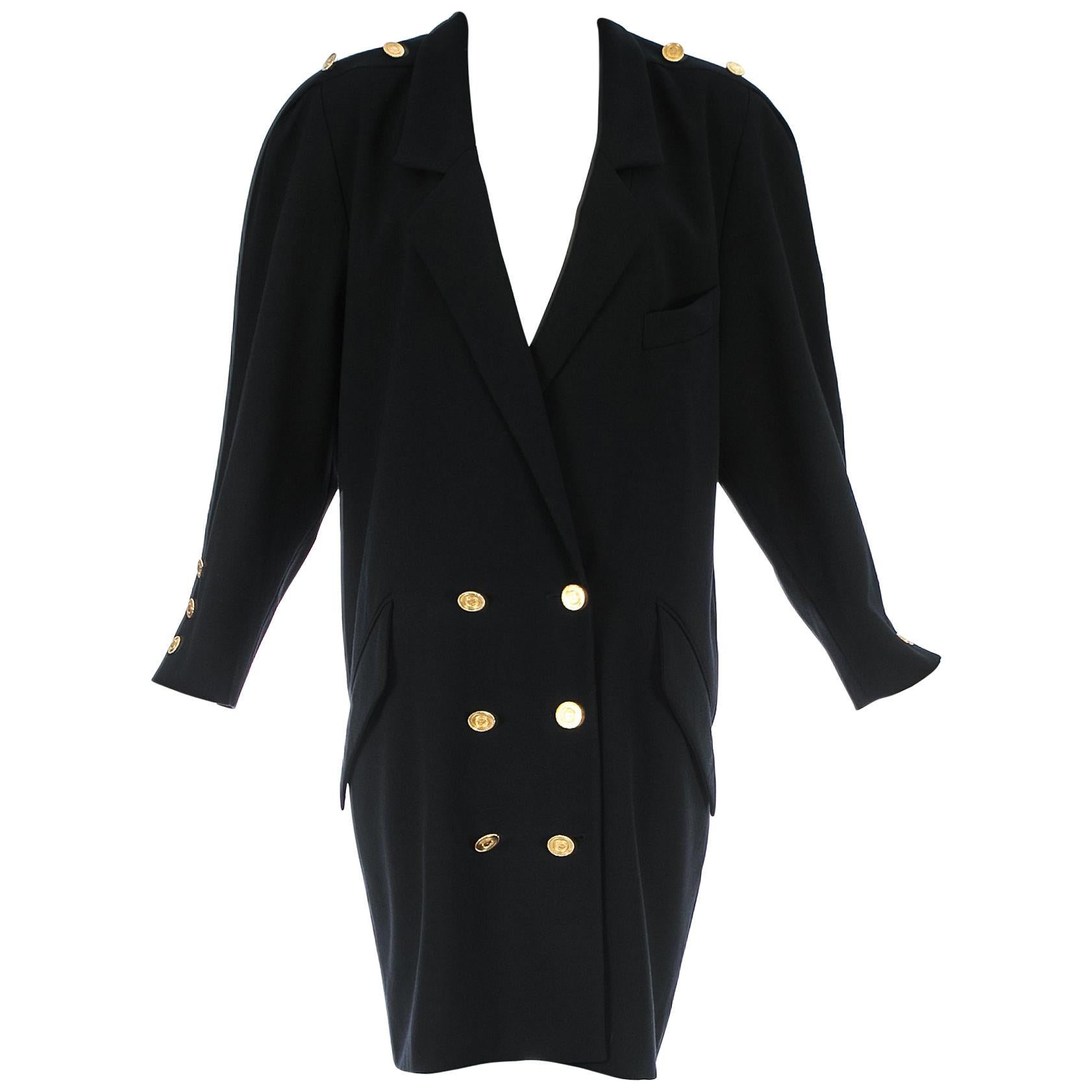 Chanel by Karl Lagerfeld black wool oversized coat dress, c. 1980s