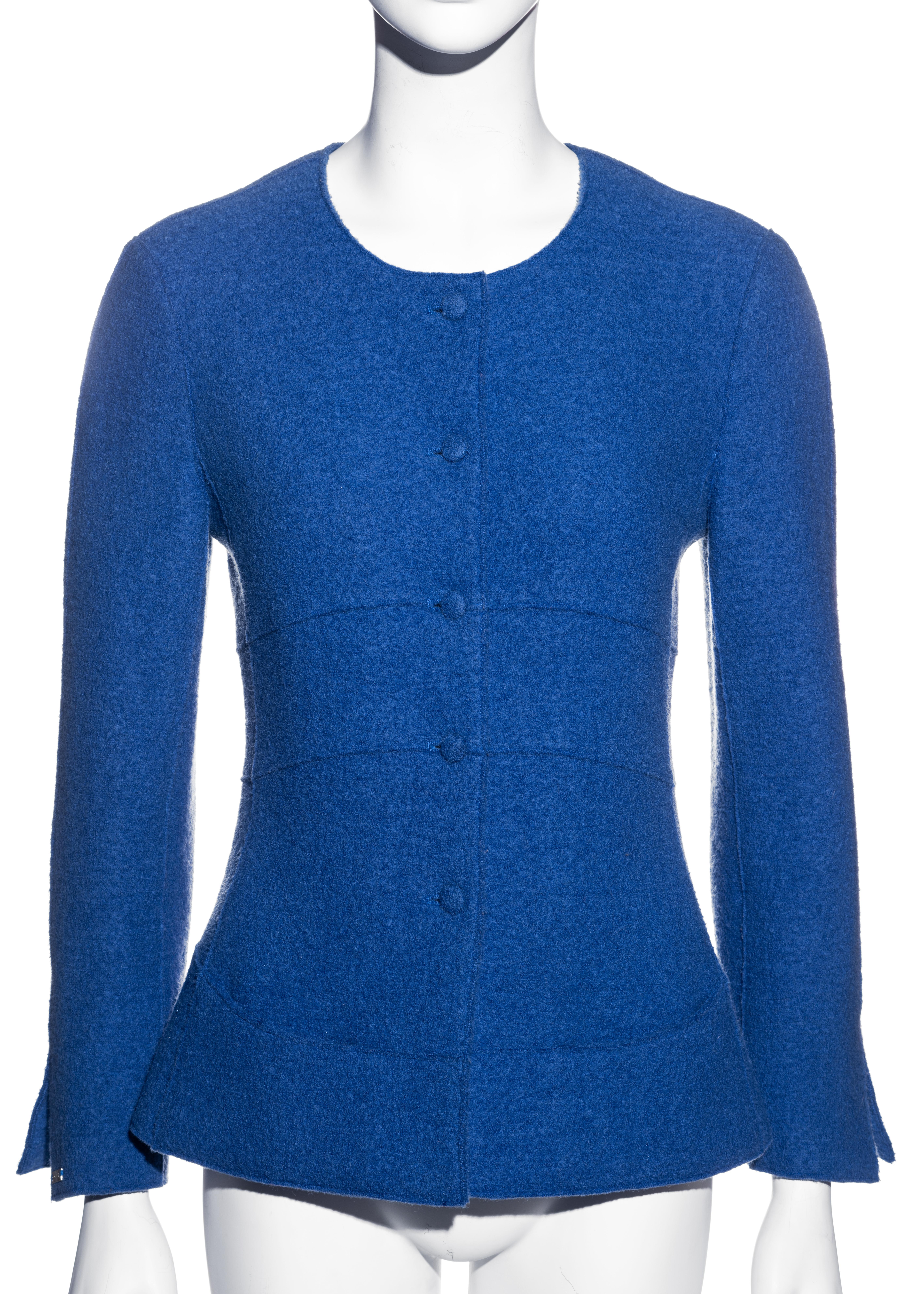 Blue Chanel by Karl Lagerfeld blue boiled wool fitted jacket, fw 1999