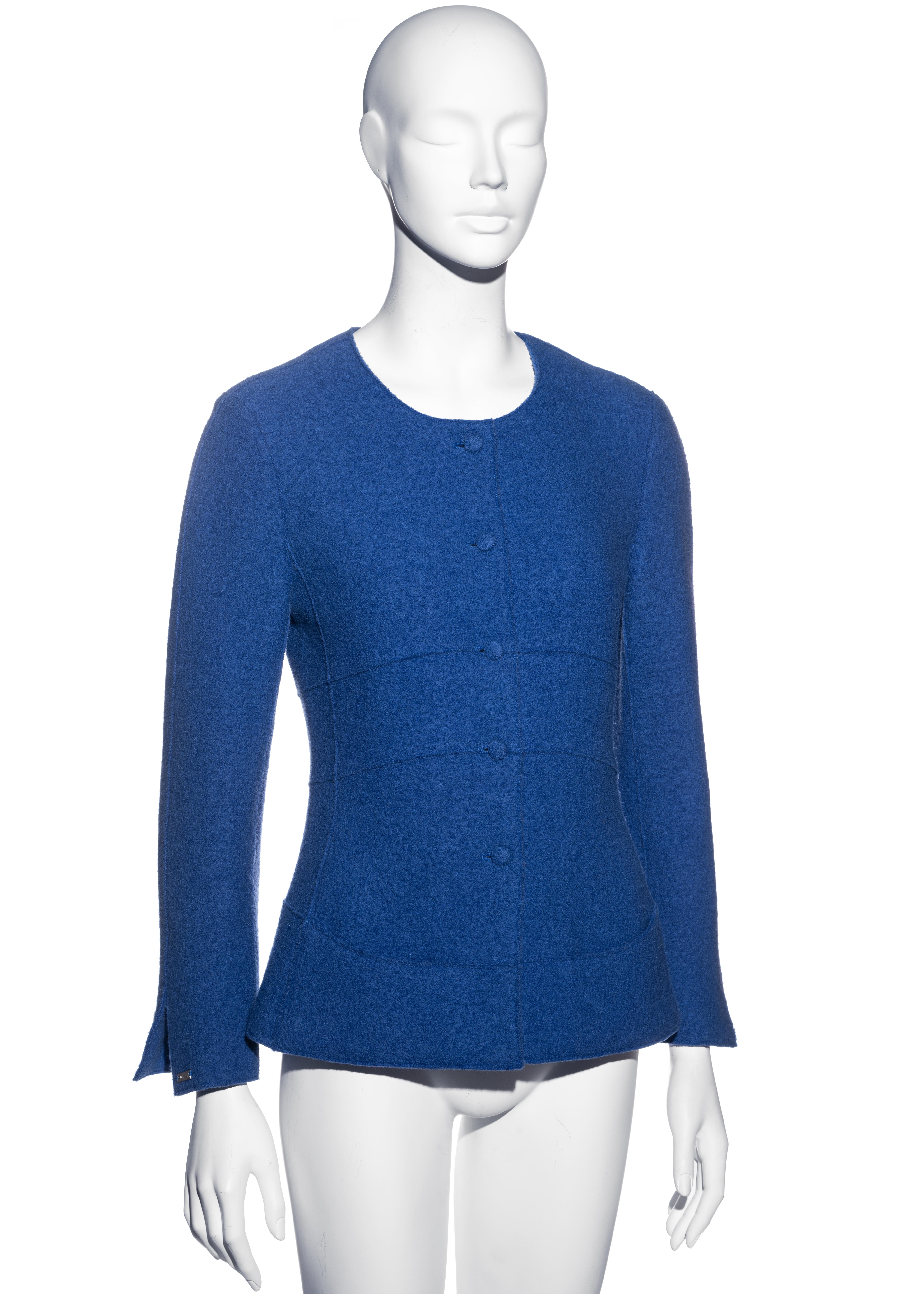 Chanel by Karl Lagerfeld blue boiled wool fitted jacket, fw 1999 In Excellent Condition In London, GB