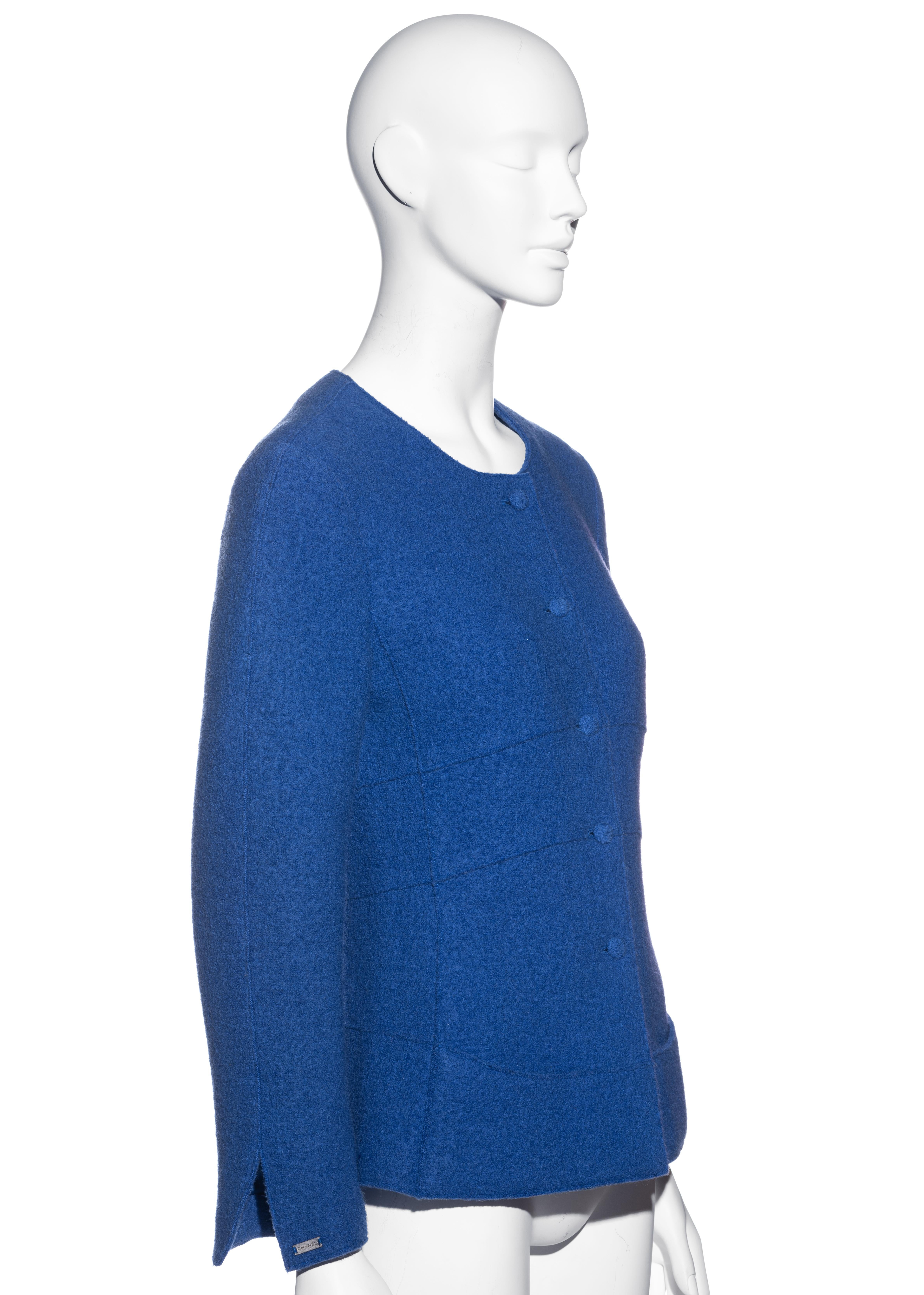 Chanel by Karl Lagerfeld blue boiled wool fitted jacket, fw 1999 1