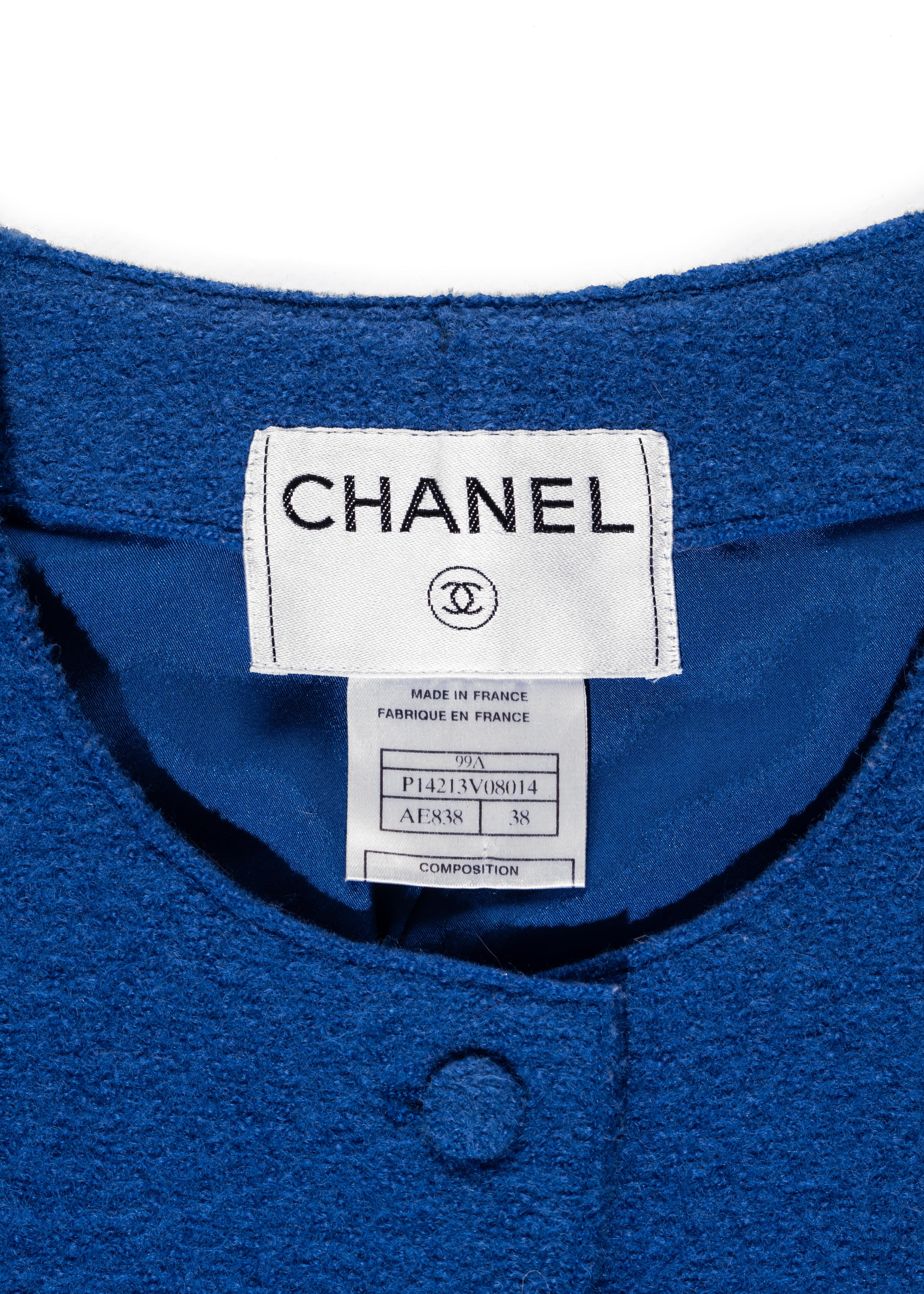 Chanel by Karl Lagerfeld blue boiled wool fitted jacket, fw 1999 4