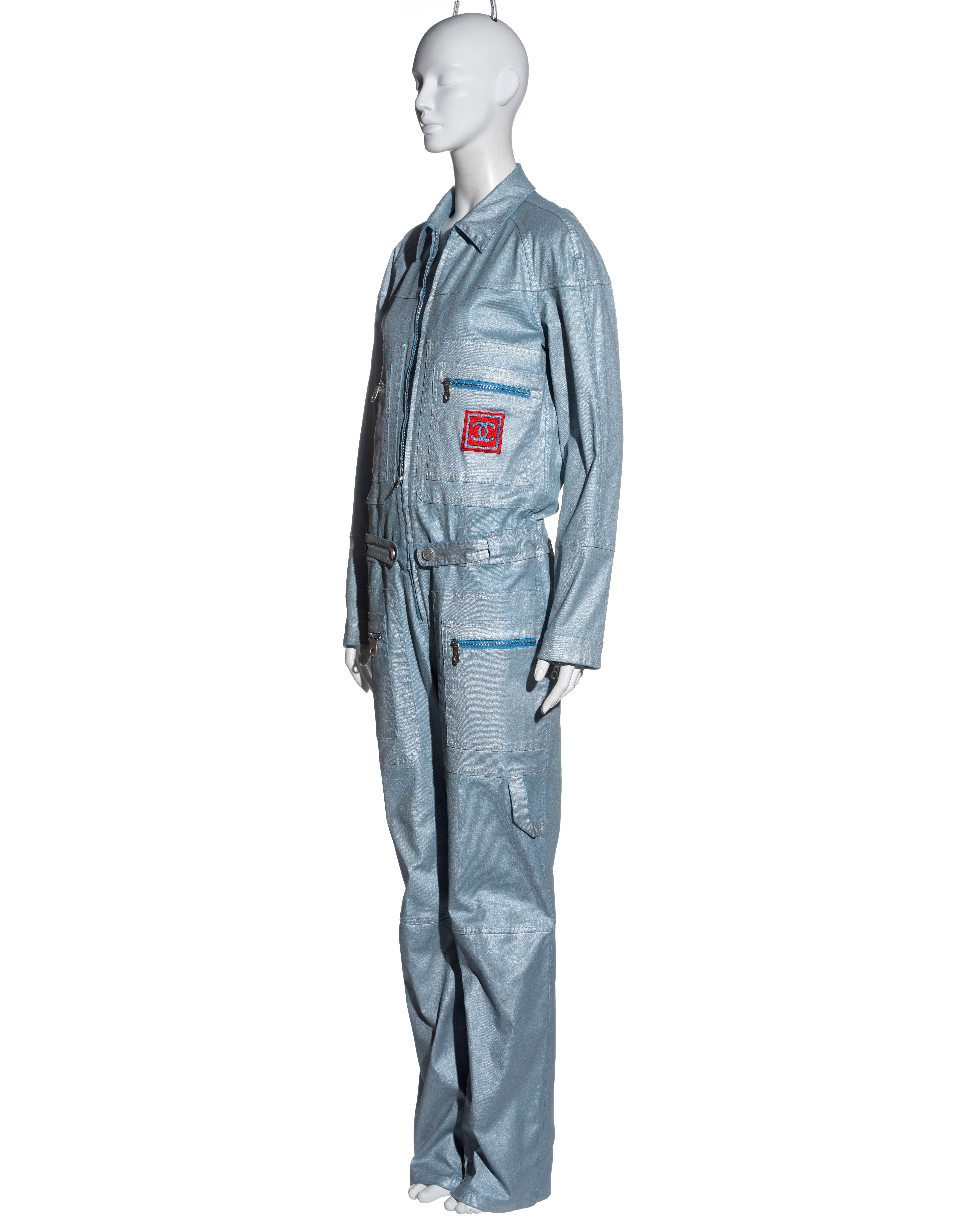 Gray Chanel by Karl Lagerfeld blue cotton multi-pocket jumpsuit, ss 2002