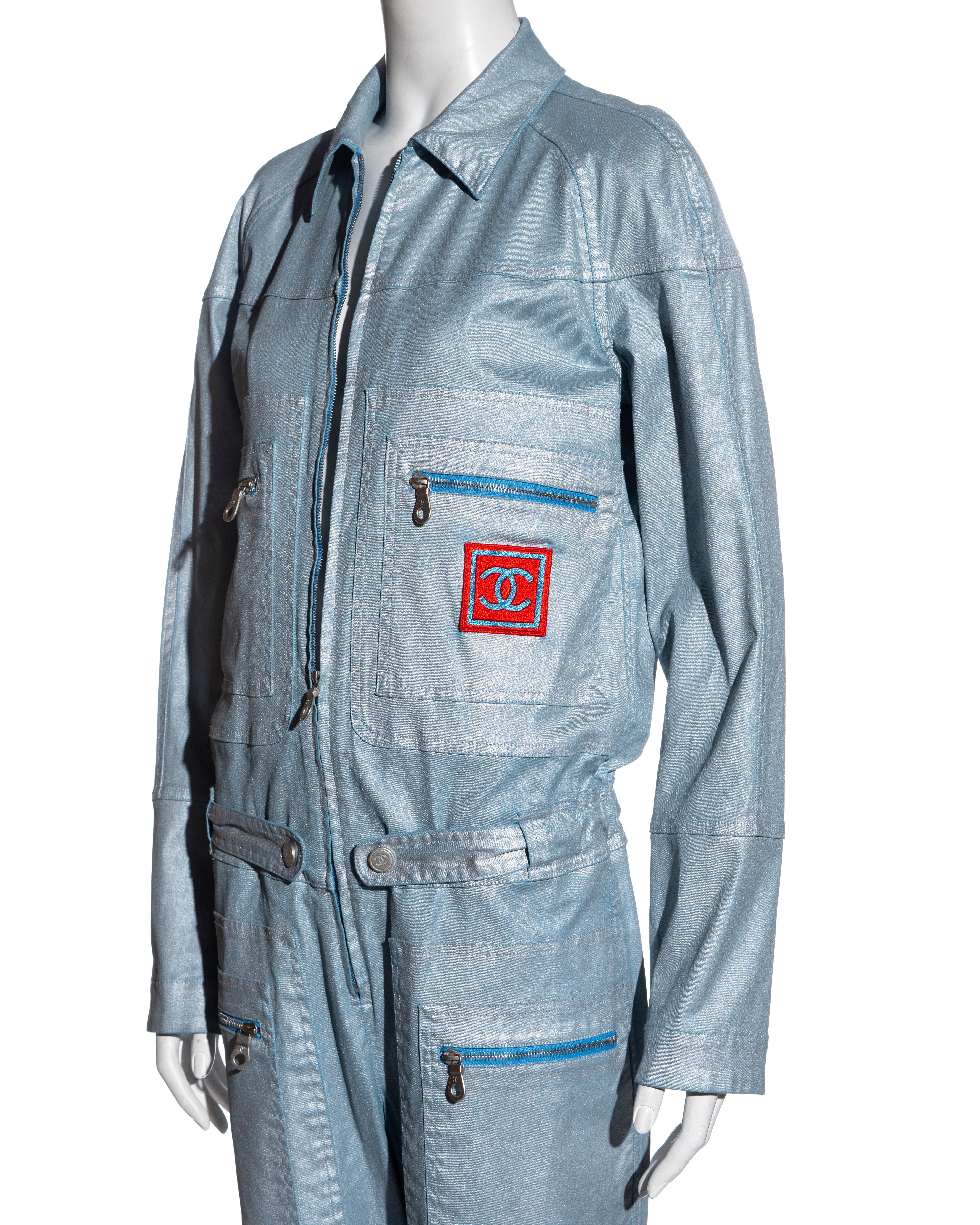 Chanel by Karl Lagerfeld blue cotton multi-pocket jumpsuit, ss 2002 In Excellent Condition In London, GB