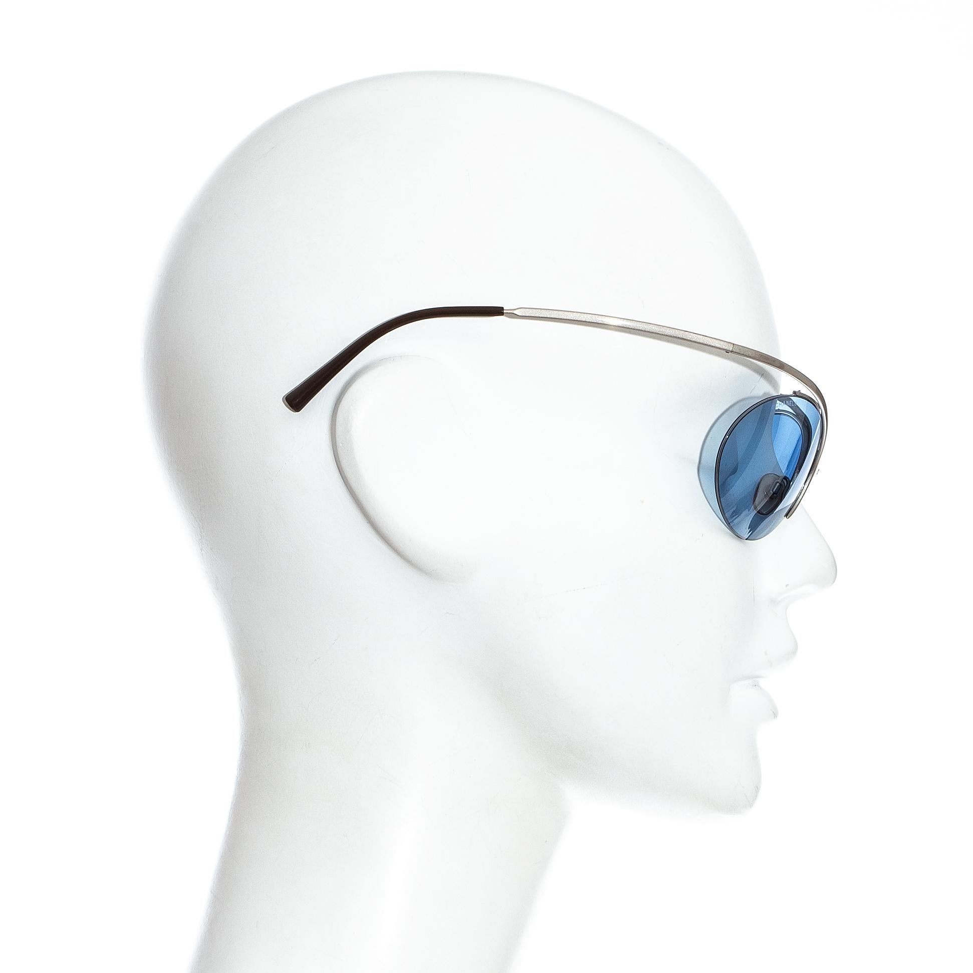 Blue Chanel by Karl Lagerfeld blue lens silver sunglasses, ss 2000 For Sale